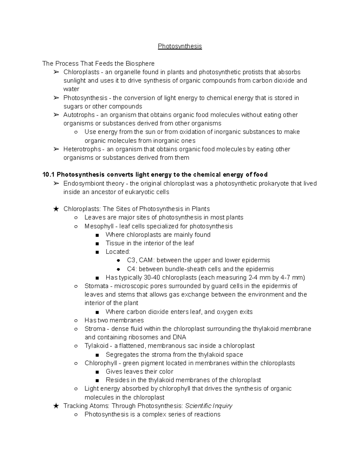 Bio 101: Chapter 10 - Overview of Photosynthesis Mechanisms - Studocu