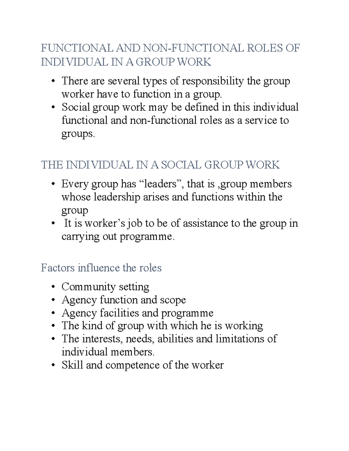Functional & Non-Functional Roles in Group Work: A GW Overview - Studocu