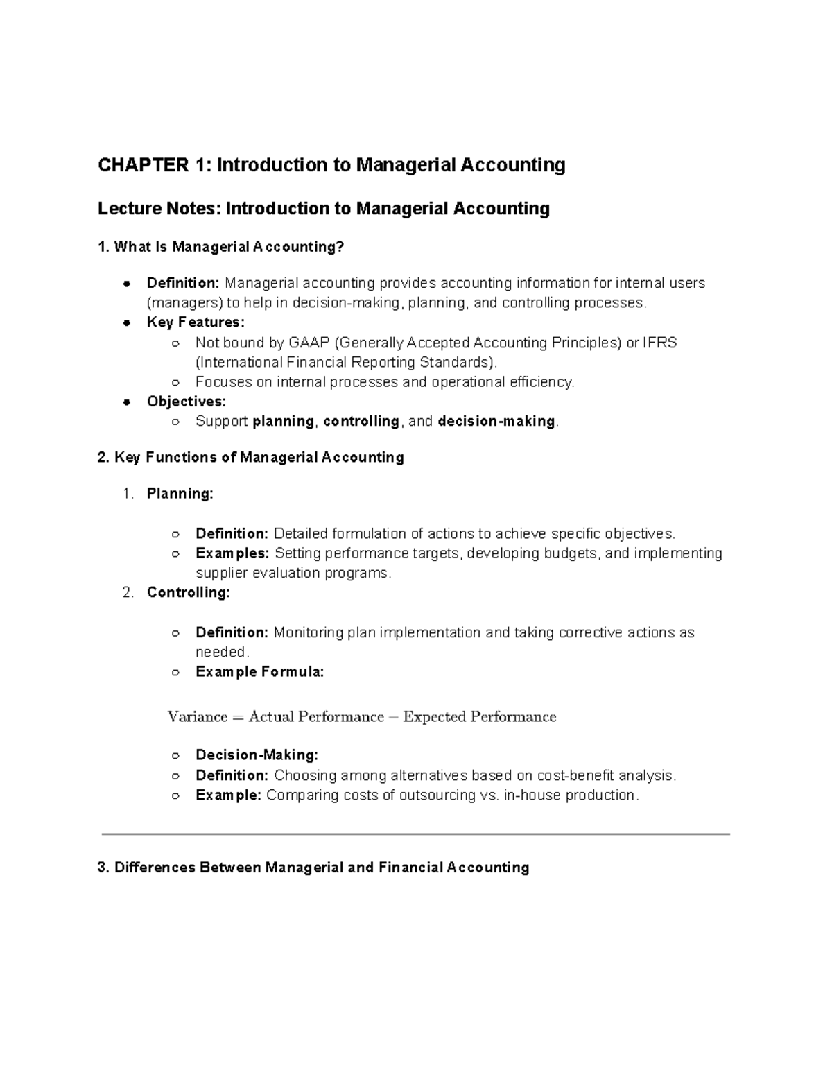ACC 406 - notes on ACC 406 - CHAPTER 1: Introduction to Managerial ...