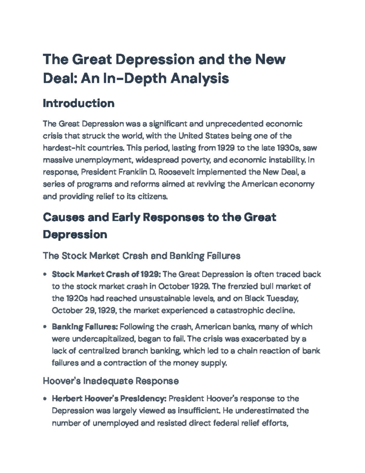 The Great Depression and the New Deal: A Comprehensive Analysis - The ...