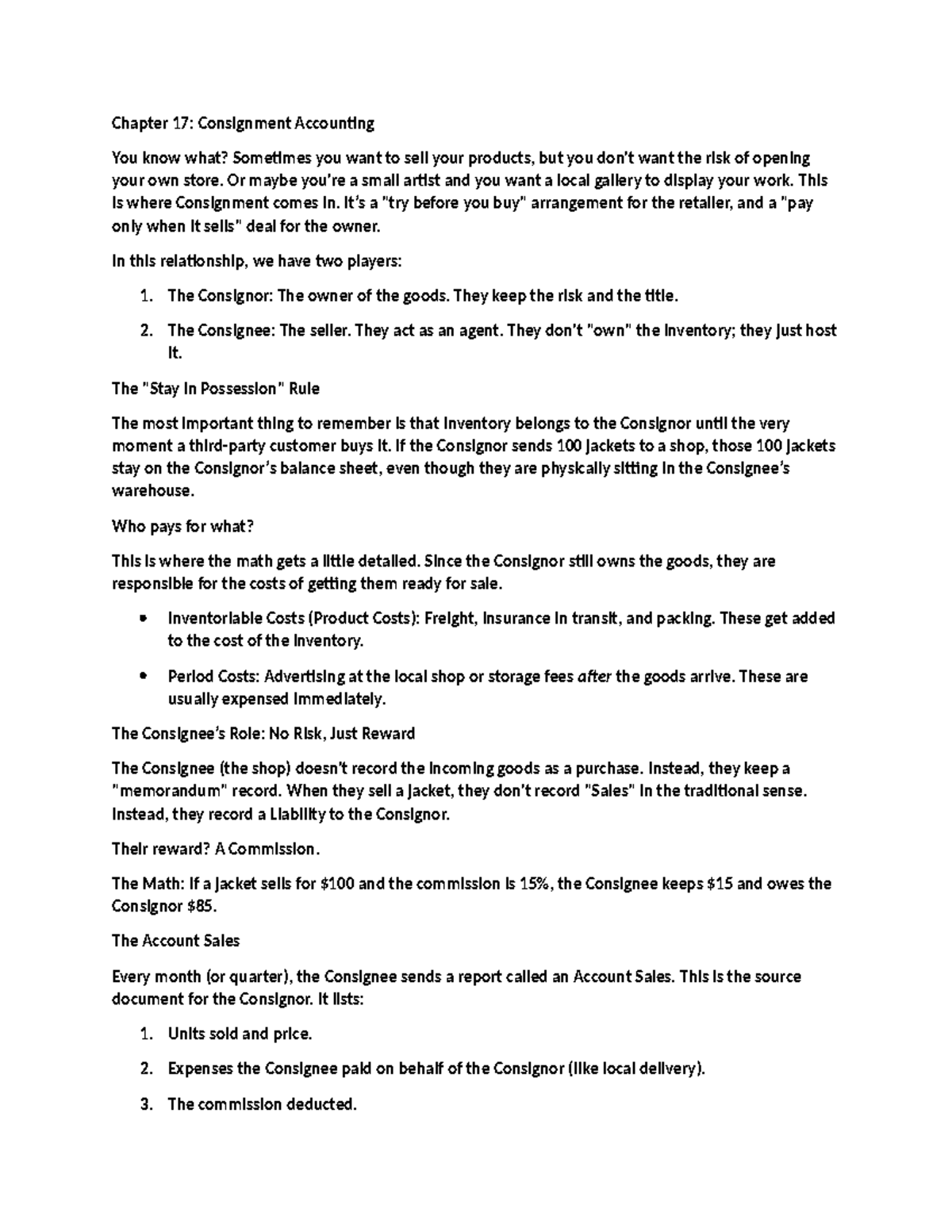 Chapter 17: Consignment Accounting Overview for Non-Routine ...