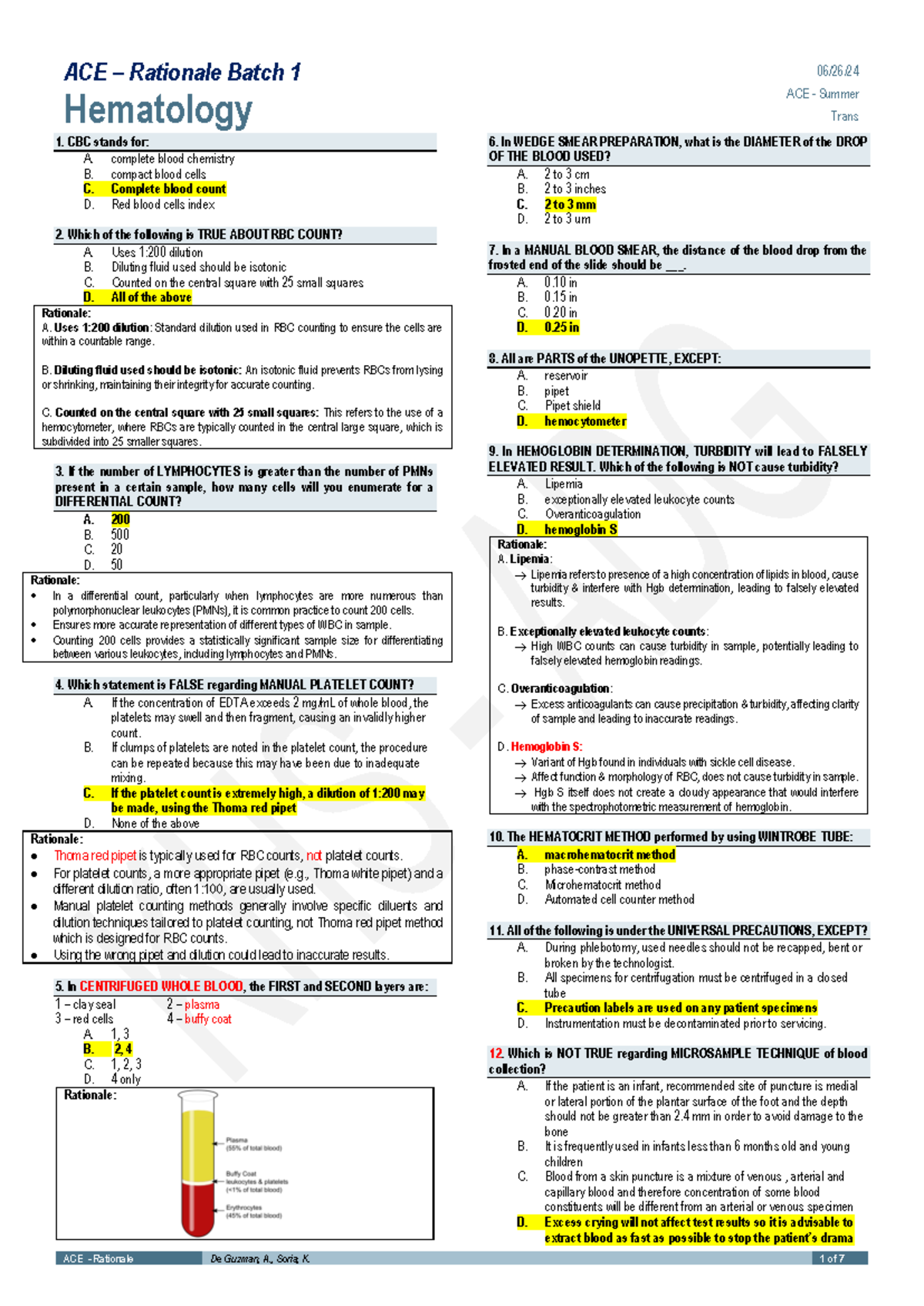 ACE HEMA Ratio PRACTICE EXAM TEST - ACE – Rationale Batch 1 06 / 26 ...