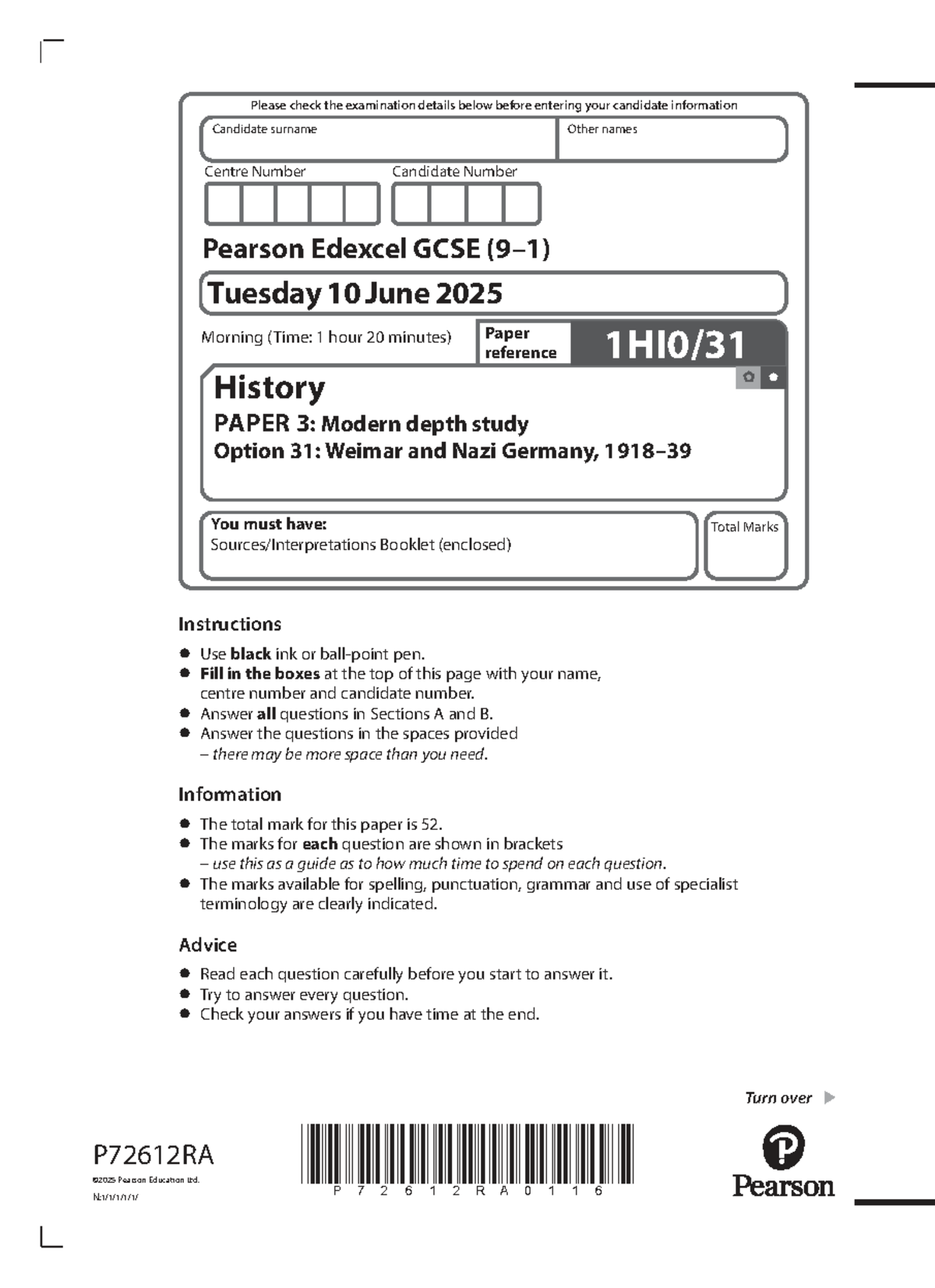 2025 GCSE History Paper 3: Weimar and Nazi Germany Exam Details - Studocu