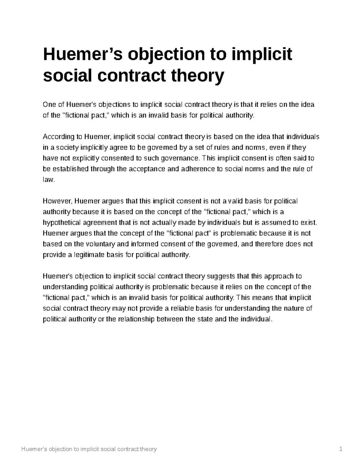 Huemer’s Critique of Implicit Social Contract Theory Explained - Studocu