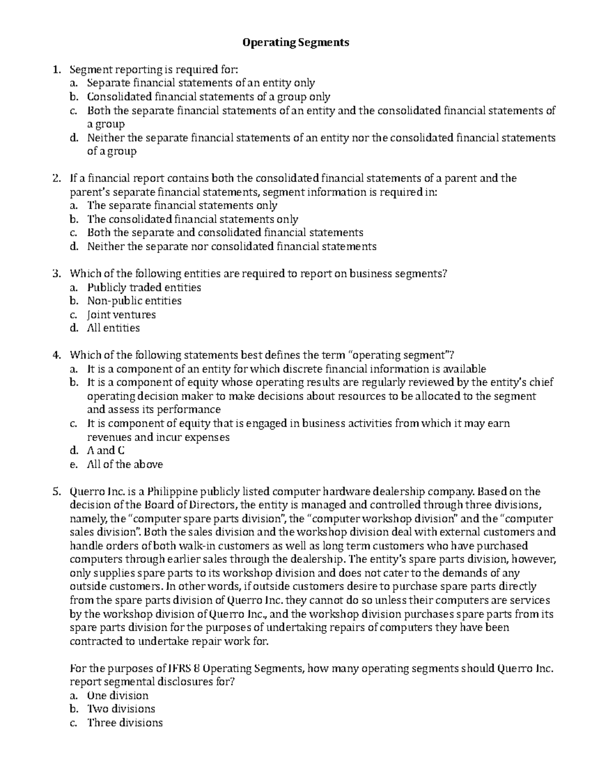 Operating Segments - Practice Problems (IFRS 8) - Studocu