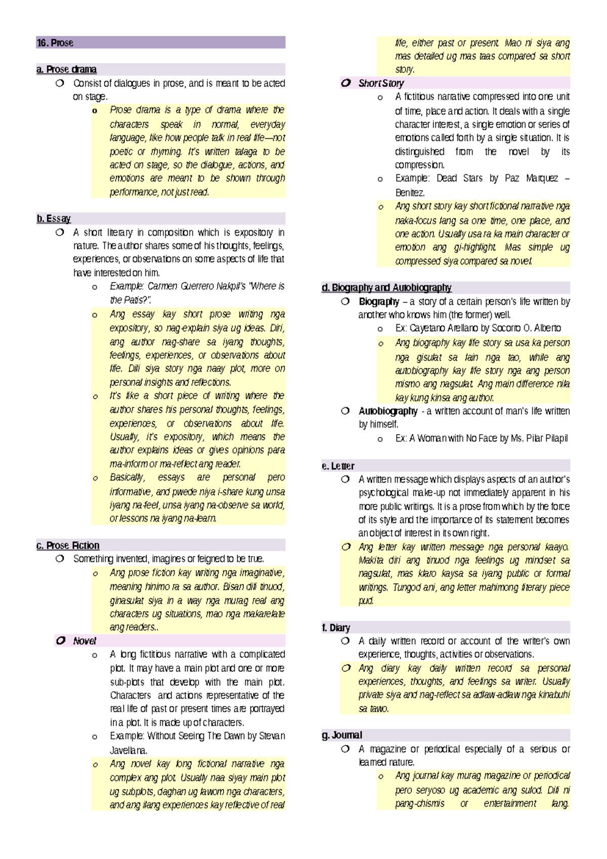 2ND Prelim Reviewer: Prose, Poetry, and Drama Analysis - Studocu
