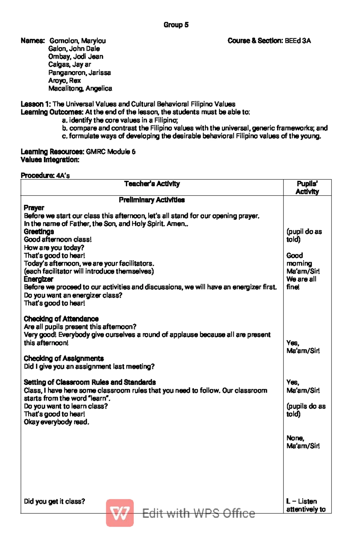 GMRC Syllabus for BEED EEd Course - Second Sem 2024-2025 - Studocu