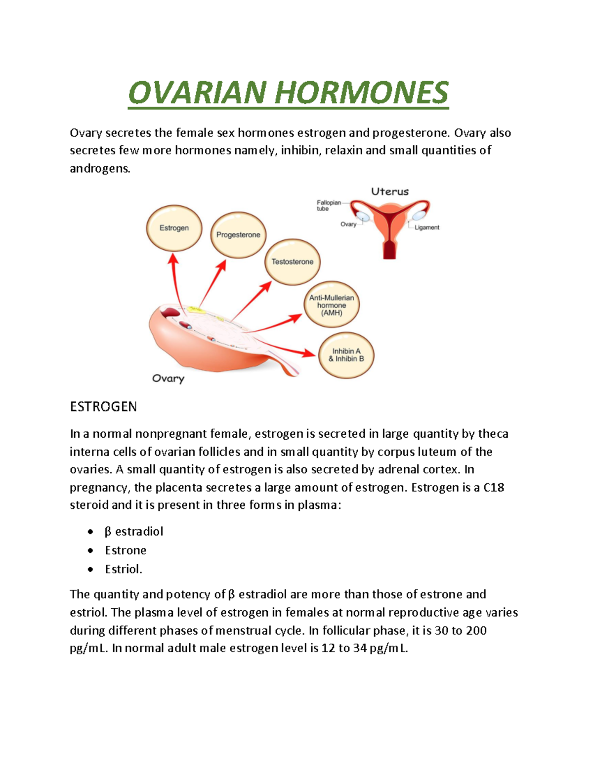 Ovarian Hormones - OVARIAN HORMONES Ovary secretes the female sex ...