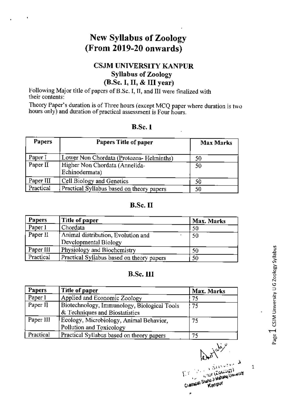 Zoology Syllabus Overview for B.Sc. I, II, III Year - CSJM University ...