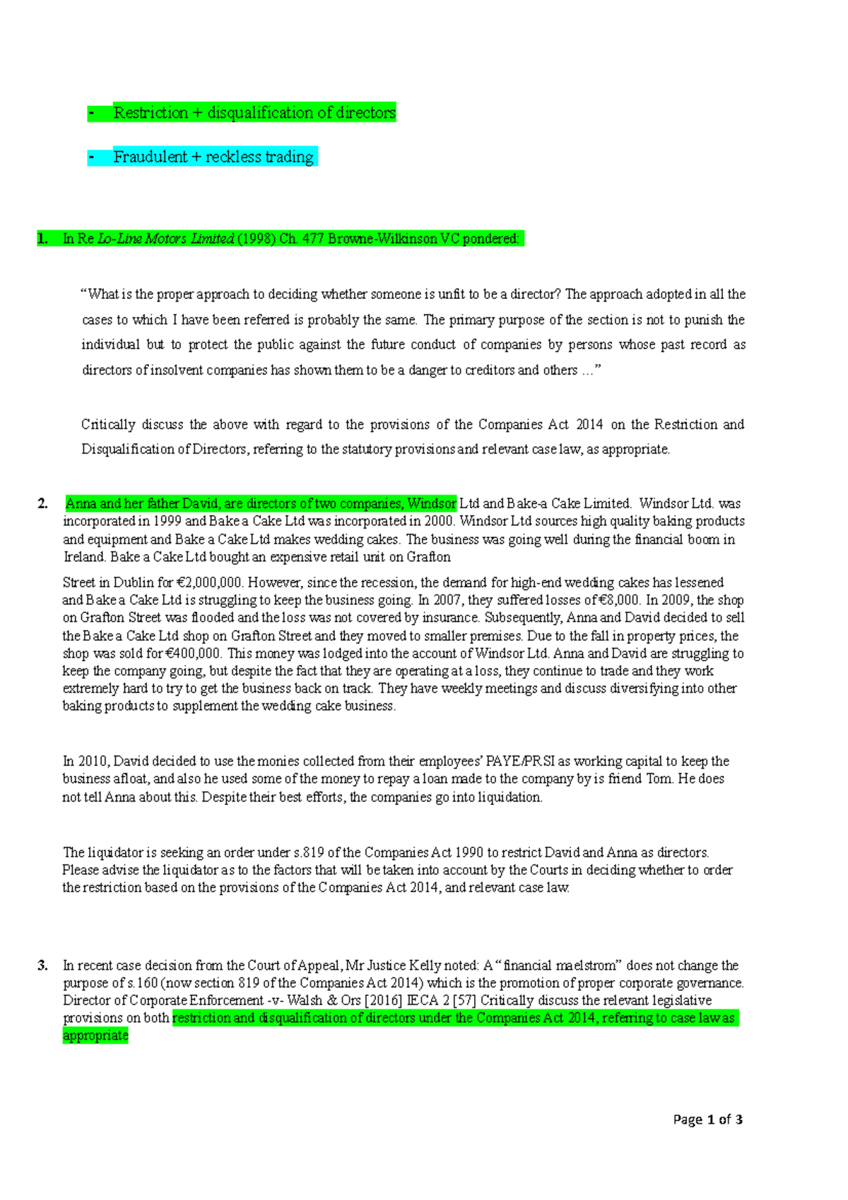 Company Law PAST EXAM Papers: Directors' Disqualification & Liability ...