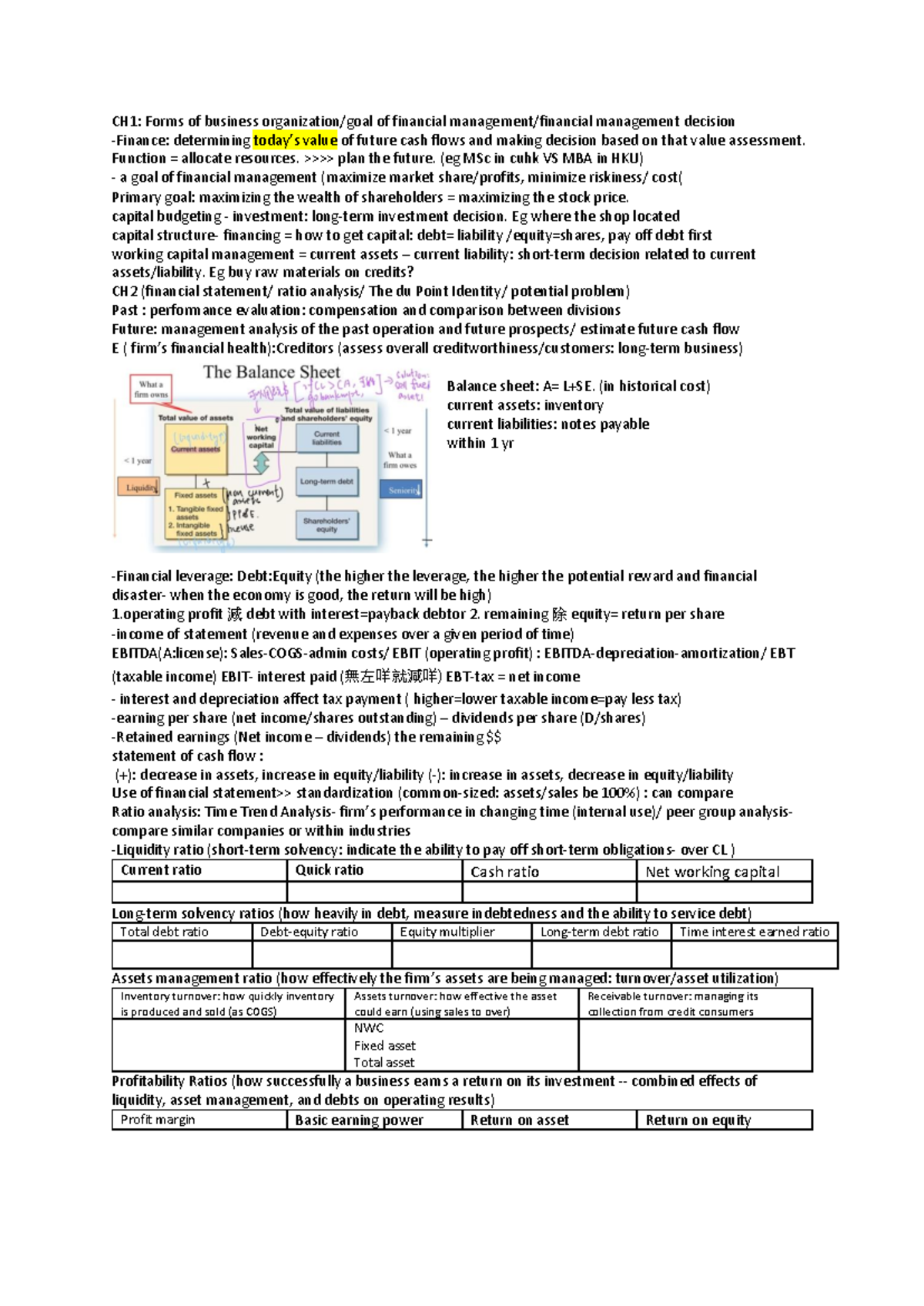 Final Exam Summary: Financial Management (FINM 101) - Studocu