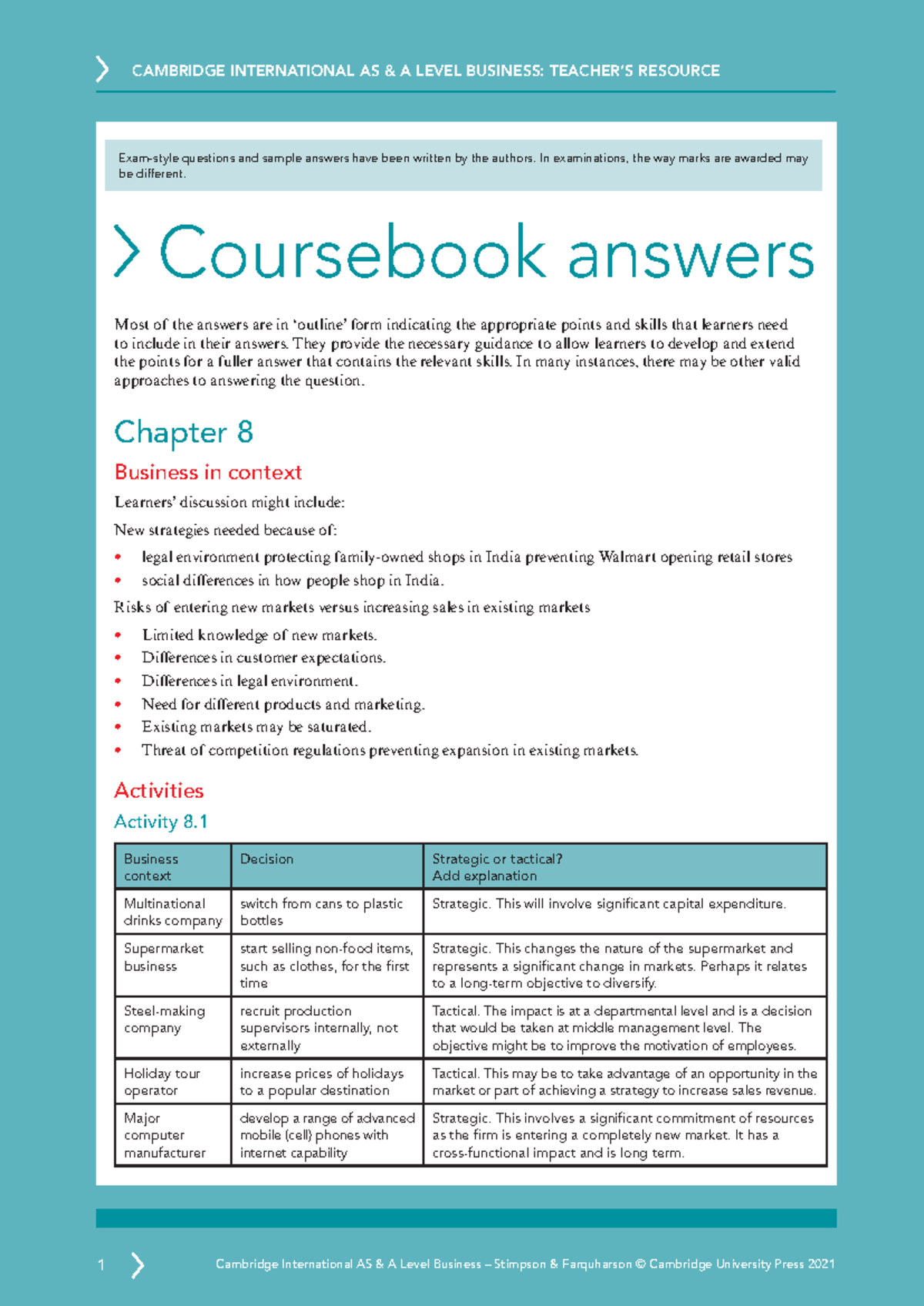 ASAL Business CB Chapter 8 Study Guide and Answers - Studocu