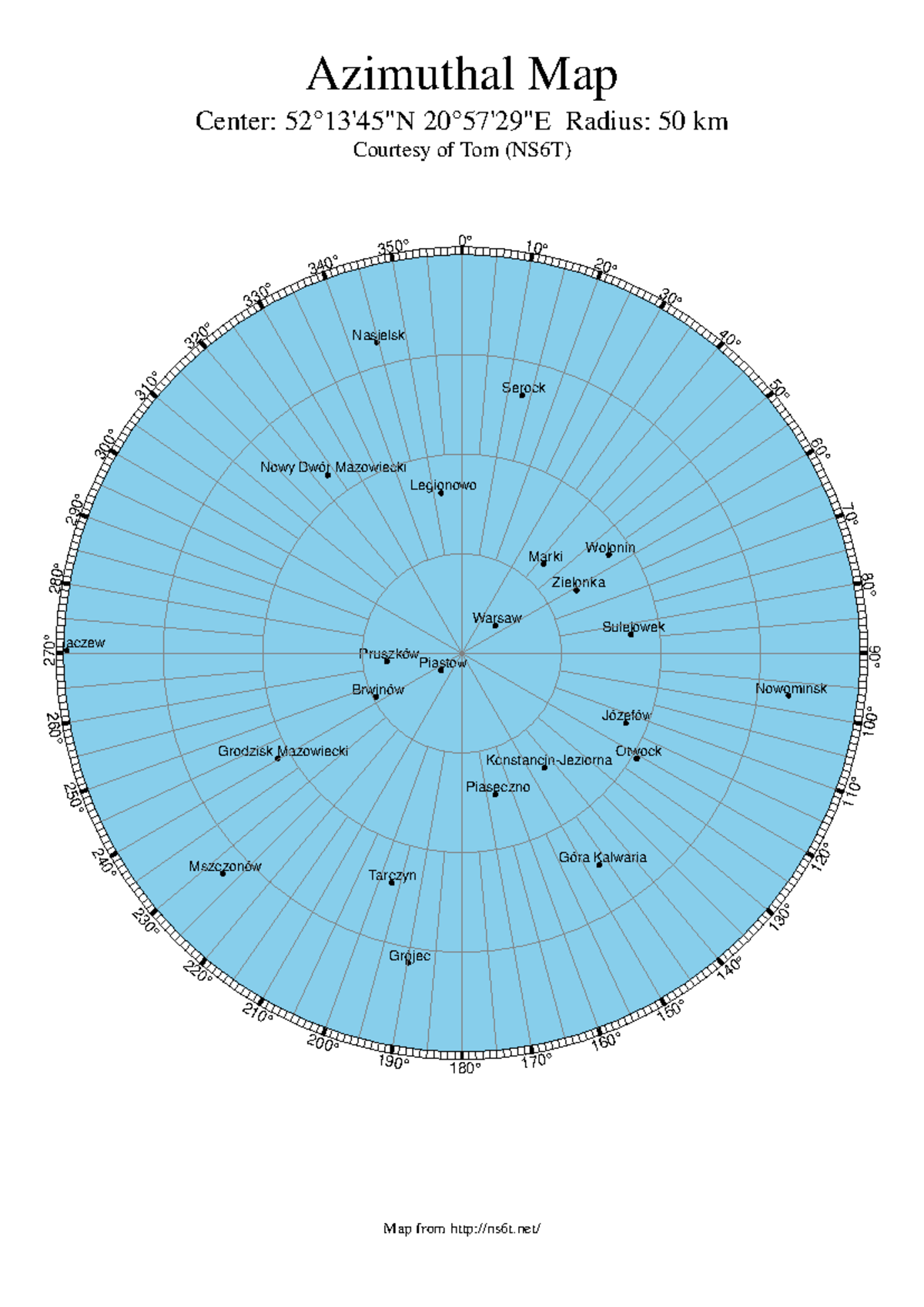 Azimuthal Map SQ5E VHF - Mapa azymutalna Polski - Warsaw Pruszków ...