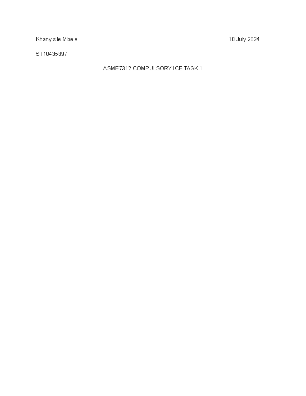 ASME ICE TASK 1 - ice task example - Khanyisile Mbele 18 July ST ...