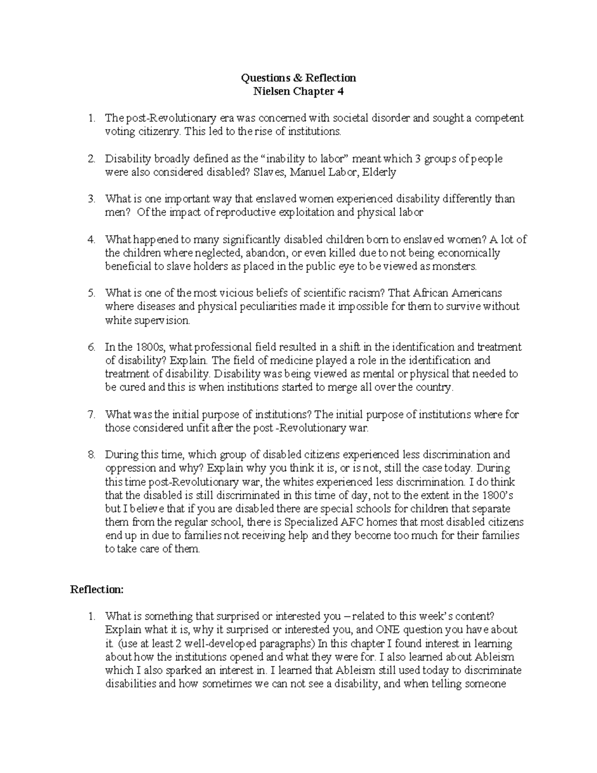 Ch 4 Reflection & Questions on Disability and Society - Studocu