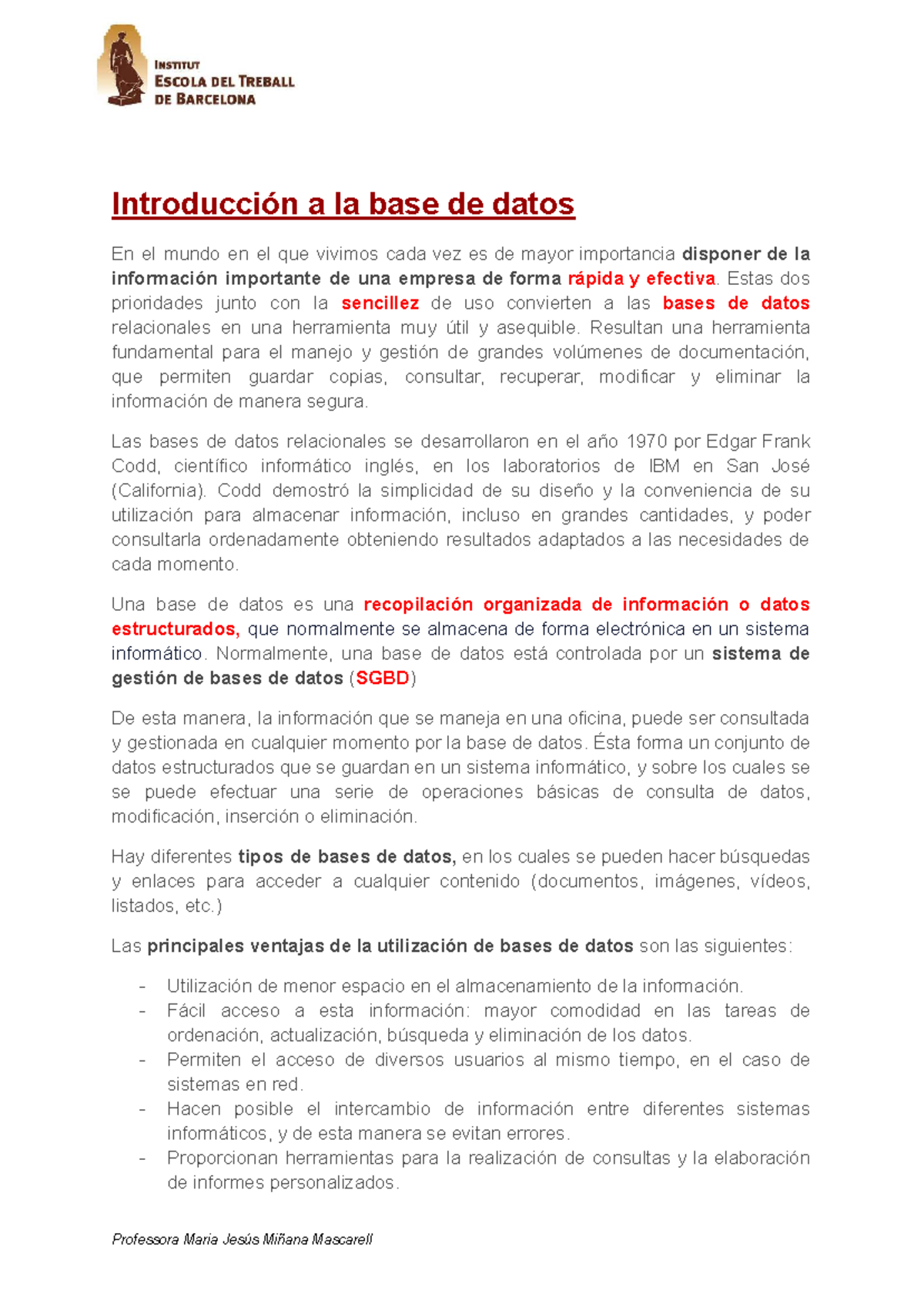Teoria Introducción a las bases de datos -M - Introducción a la base de ...