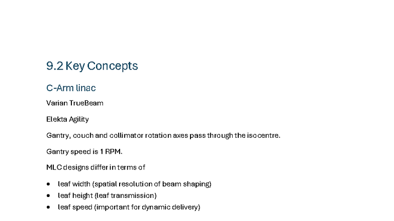 9.2 Key Concepts - Physics of Linac Systems and MLC Designs - Studocu