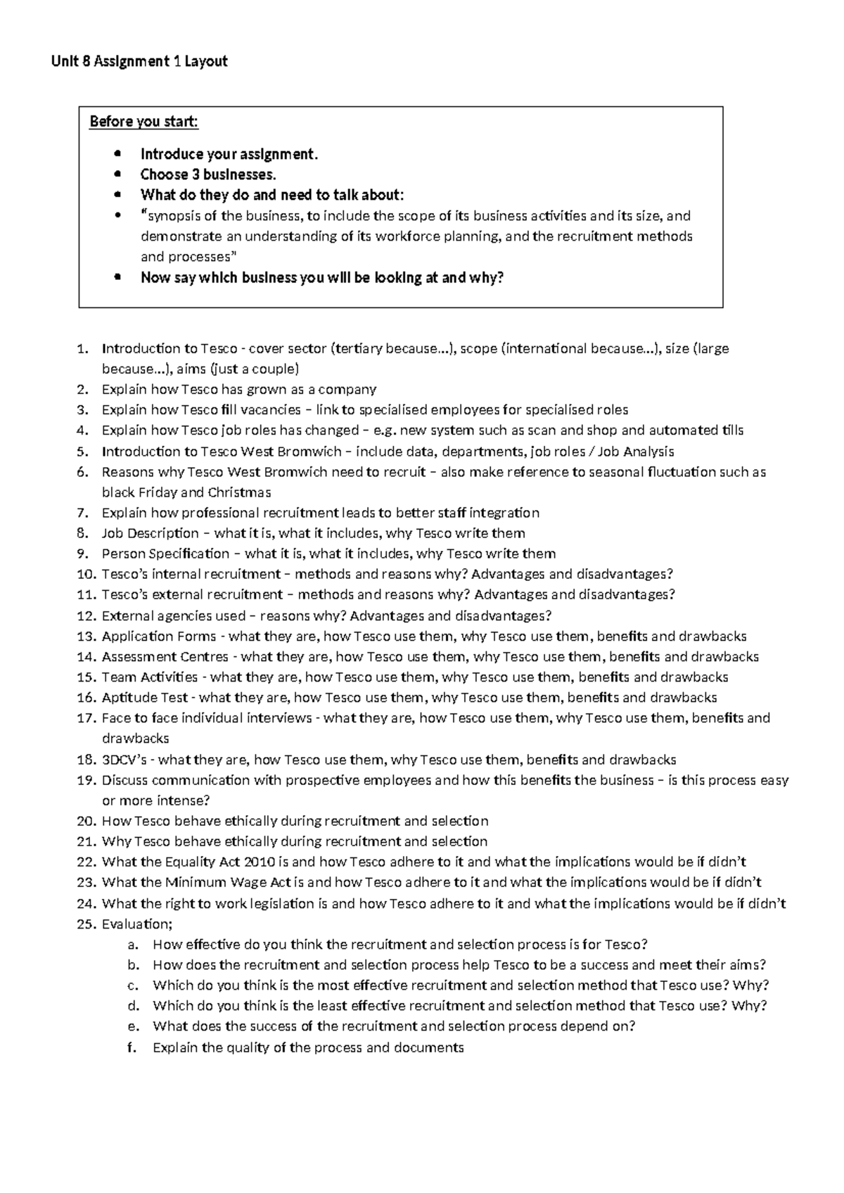 Unit 8 Assign 1: Analysis of Tesco's Recruitment & Selection Process ...
