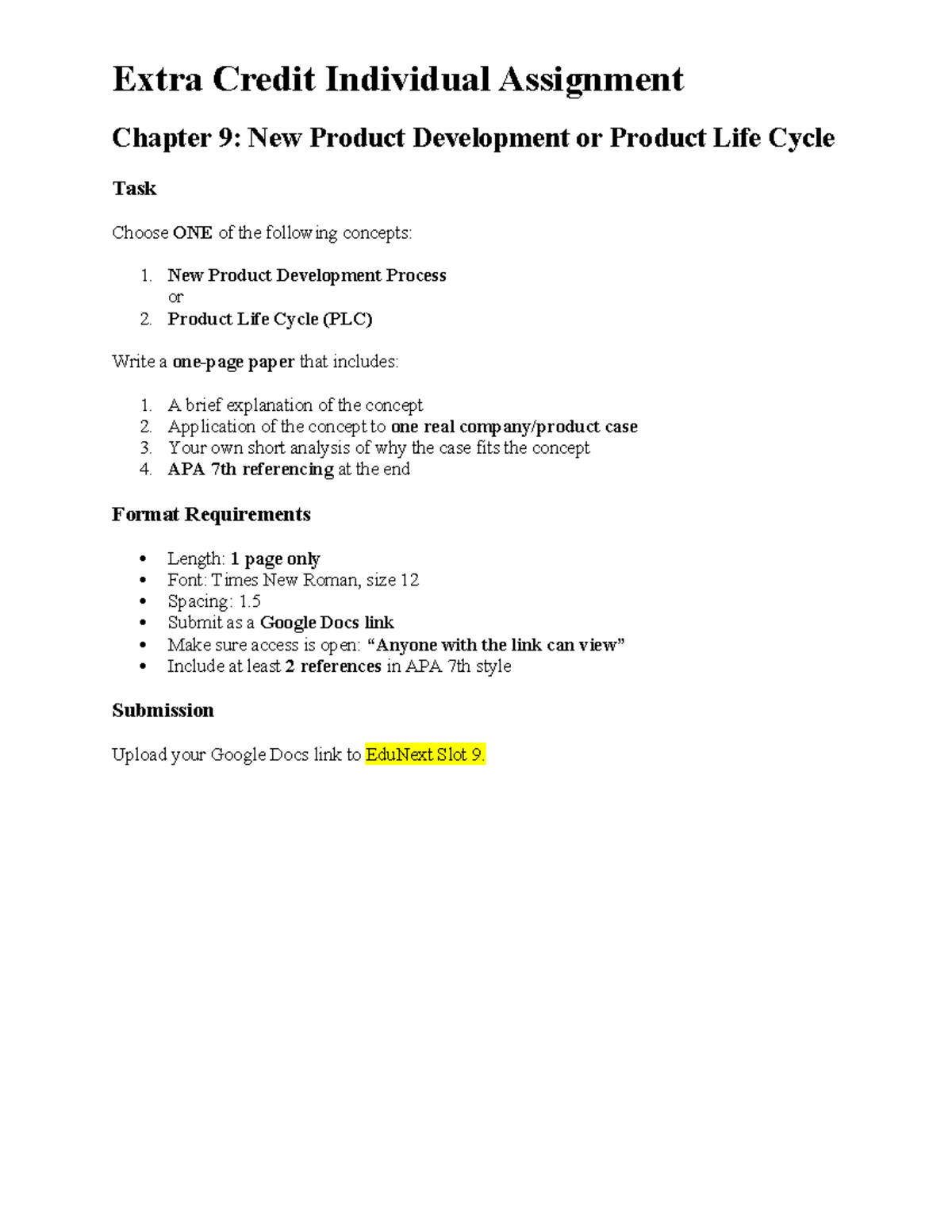Extra Credit Assignment: Chapter 9 - New Product Development vs. PLC ...