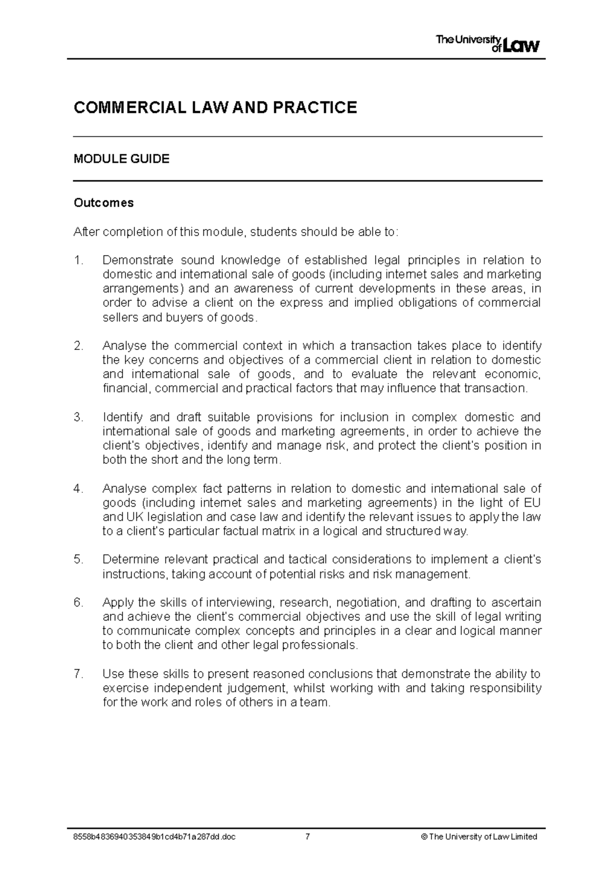 Commercial Law and Practice Module Guide - Studocu