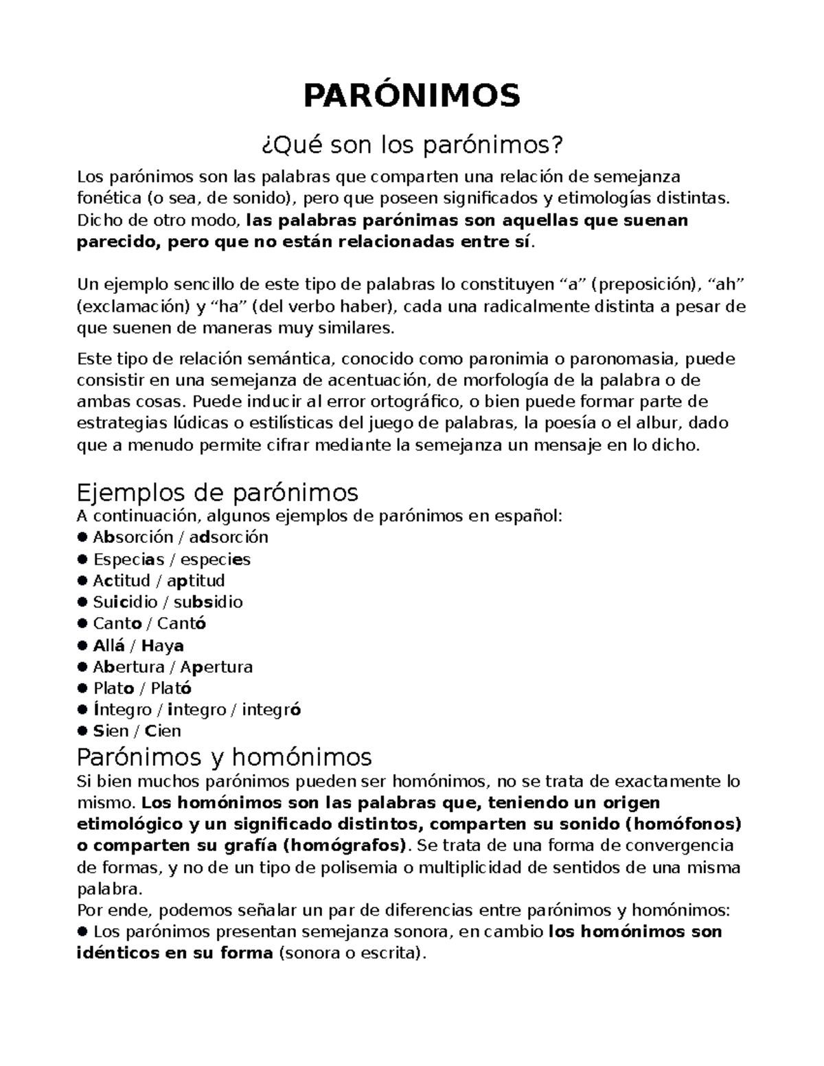 PARÓNIMOS - APUNTES Y EJEMPLOS DE PARONIMIA EN ESPAÑOL - Studocu