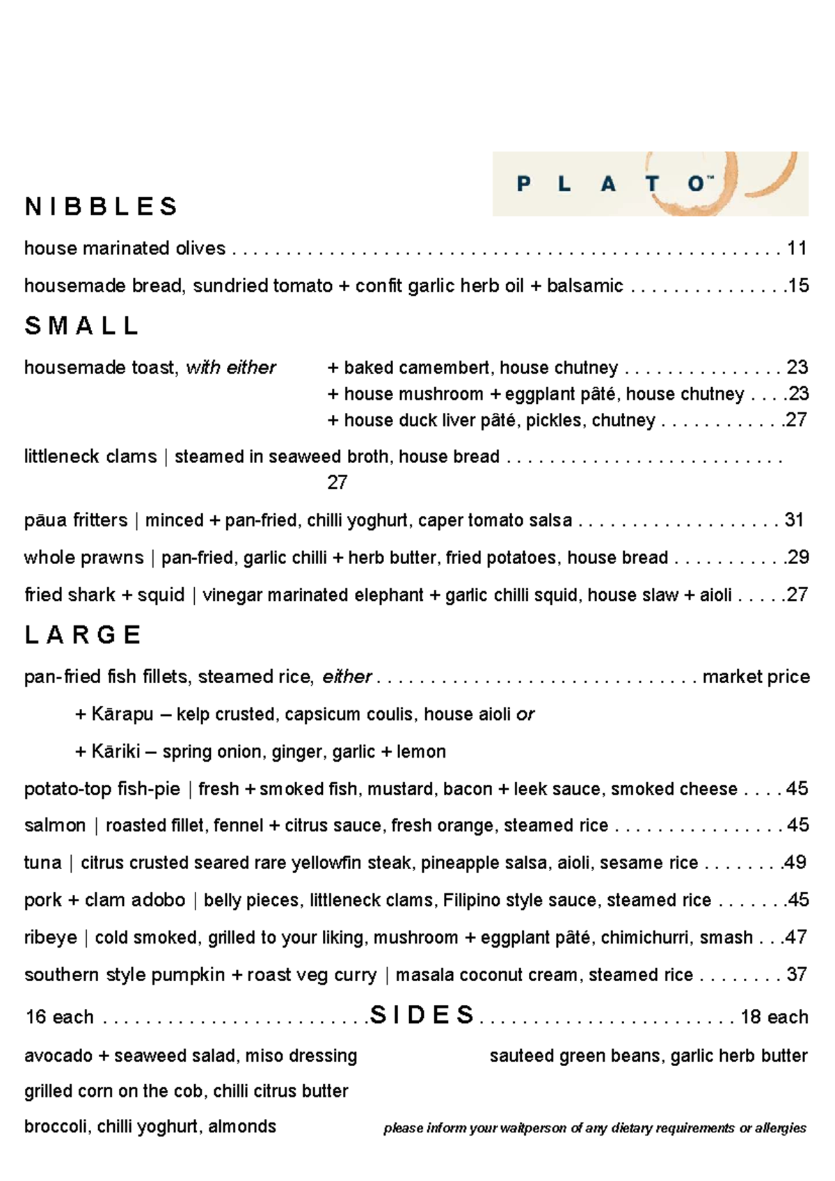 Dinner Menu 2026: Nibbles & Housemade Delights - Studocu