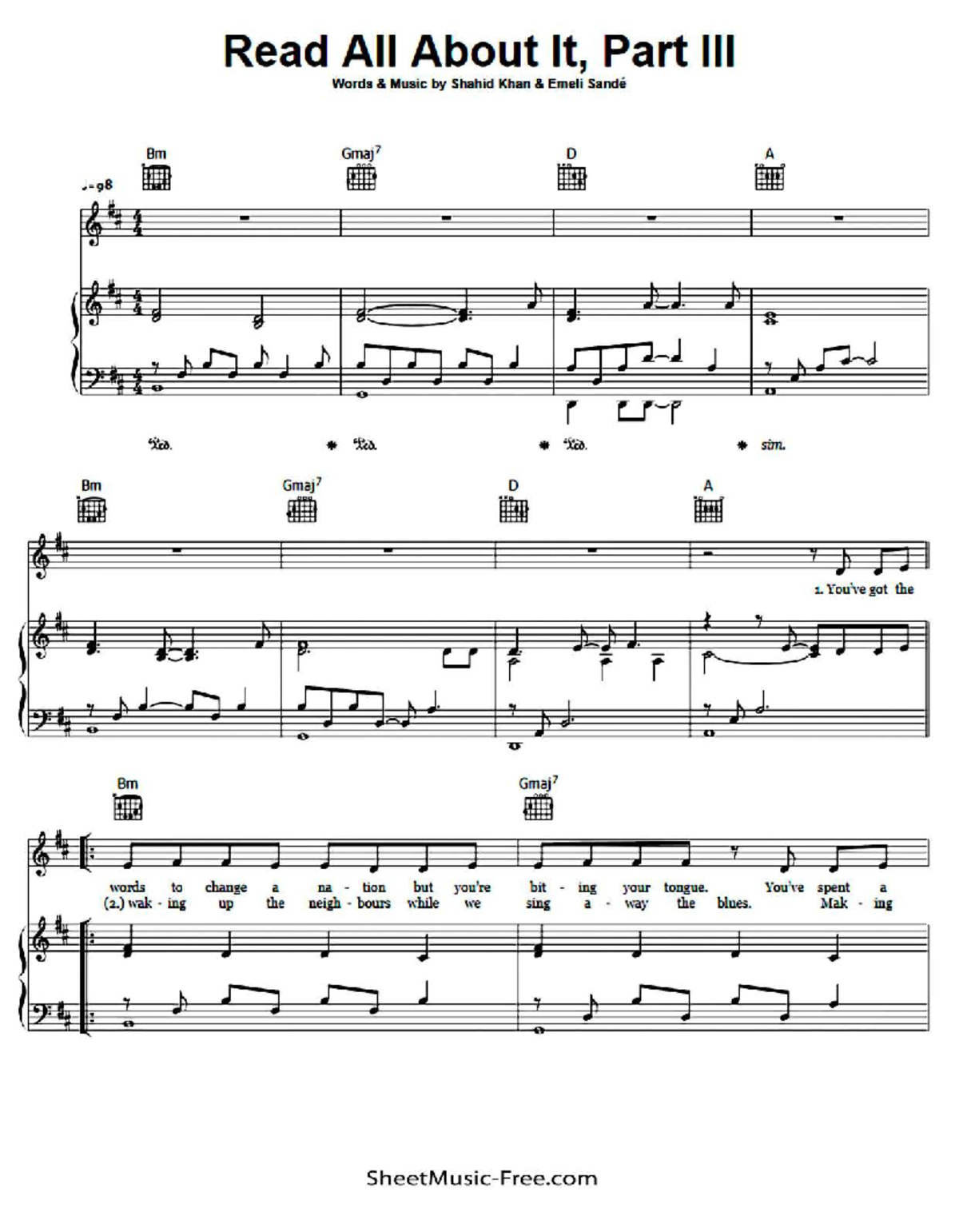 Read All About It Part III Sheet Music (Emeli Sandé) - Studocu