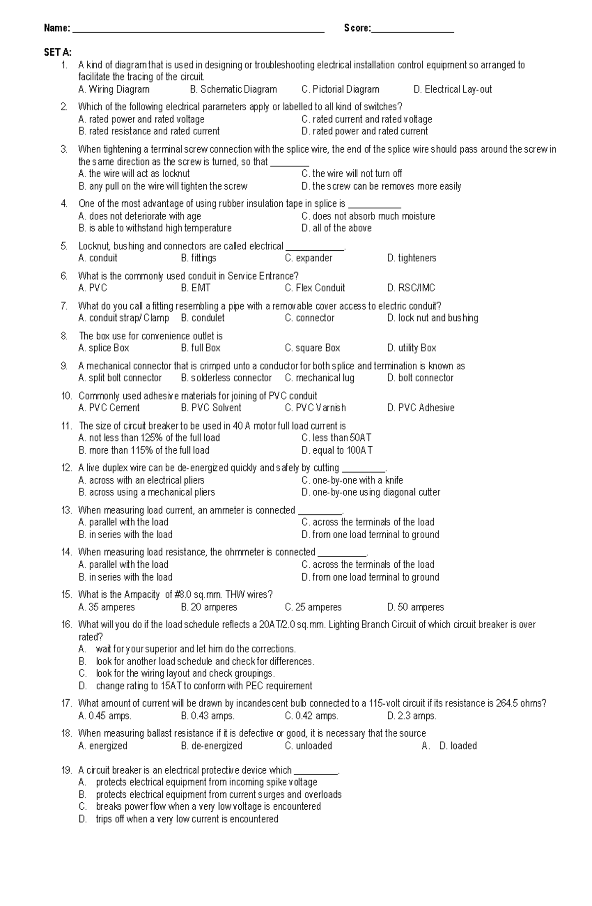 Competency Exam 1 - Electrical Installation and Wiring Basics - Studocu