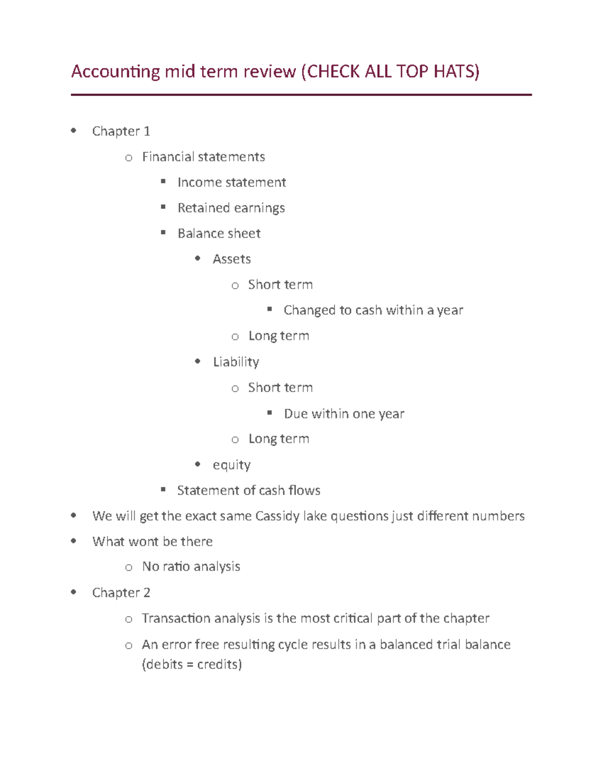ACC 201 Midterm Review: Key Topics and Concepts Overview - Studocu
