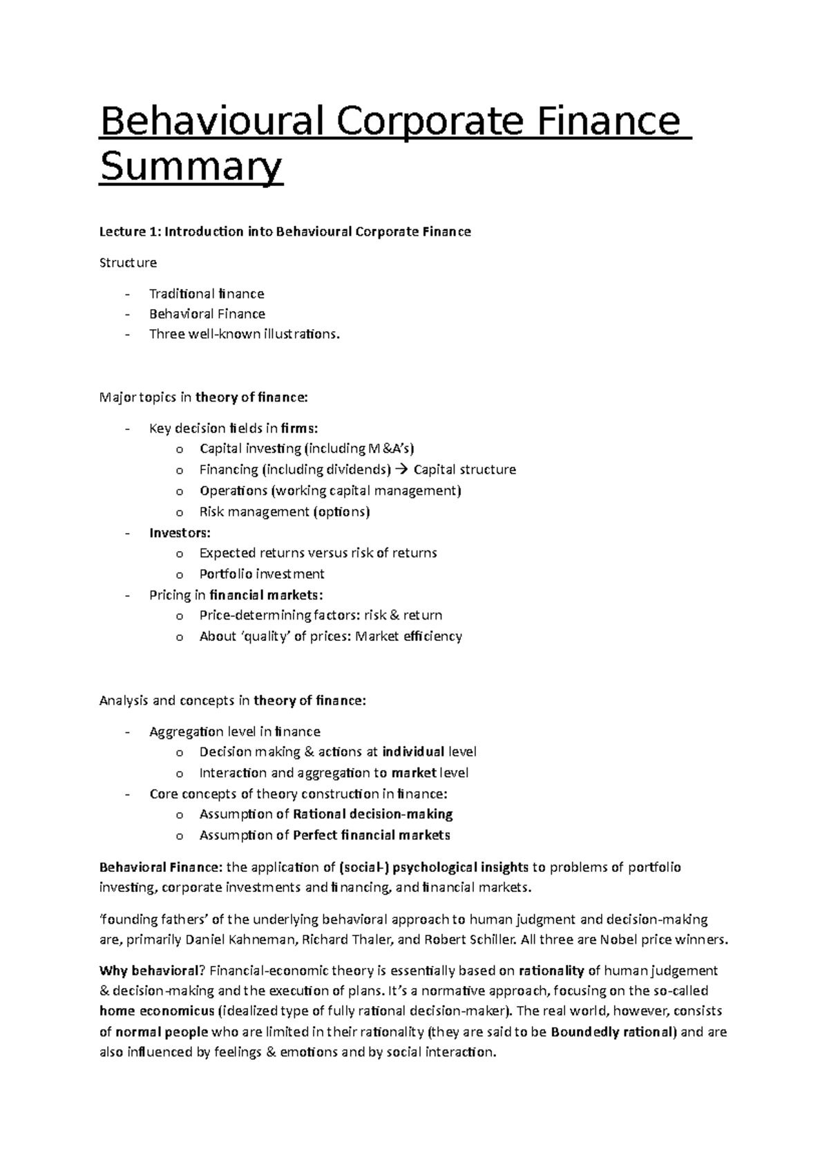 BCF 101: Summary of Key Concepts in Behavioural Corporate Finance ...