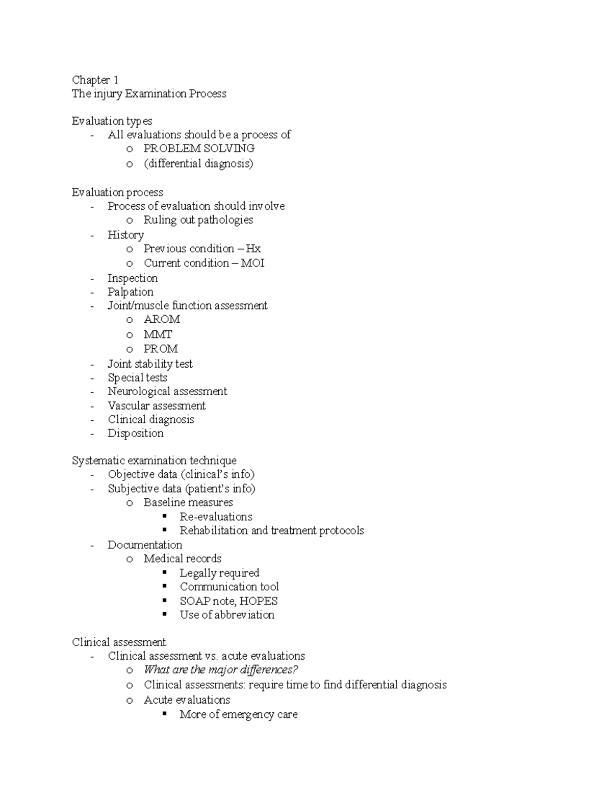 Exam 1 - Comprehensive Notes on Injury Assessment & EBP - Studocu