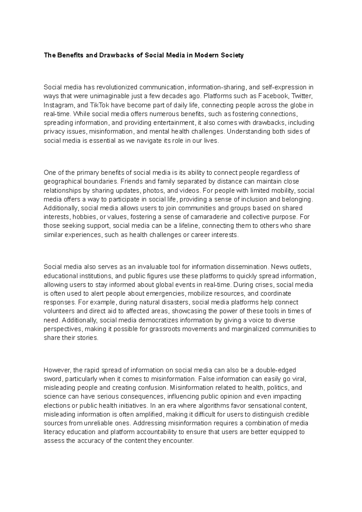 Social Media's Impact: Pros and Cons in Modern Society Analysis - Studocu