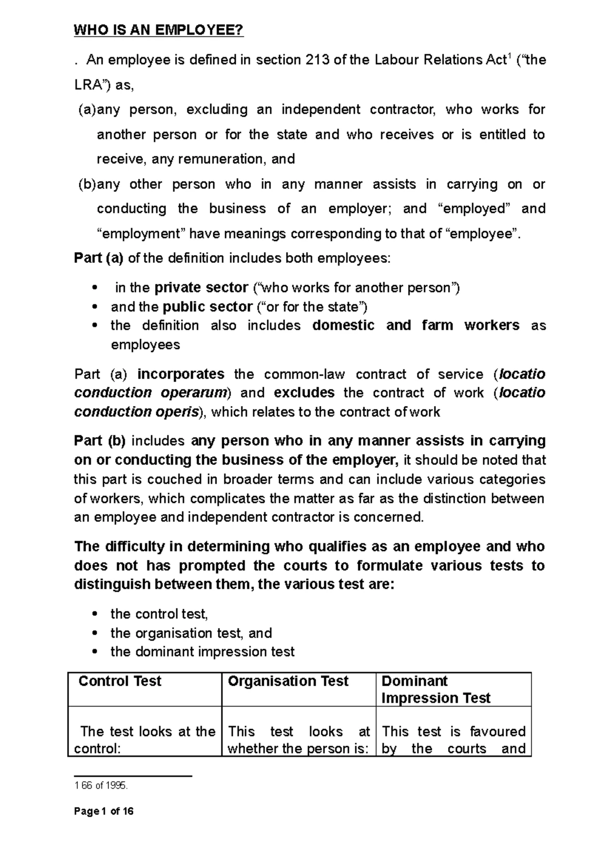 Labour Relations Act 66 of 1995: Overview and Key Provisions - Studocu