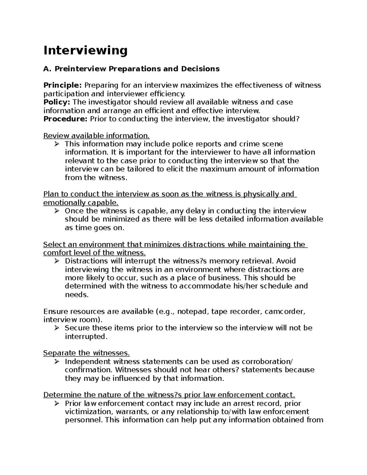 CDI3 Final Lecture - Important notes - Interviewing A. Preinterview ...