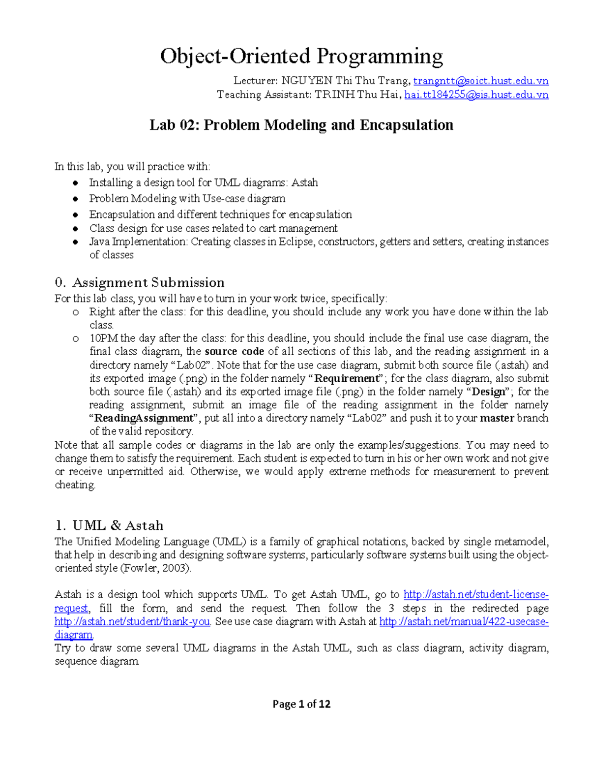 OOP-Lab02: Problem Modeling & Encapsulation in Java - Studocu