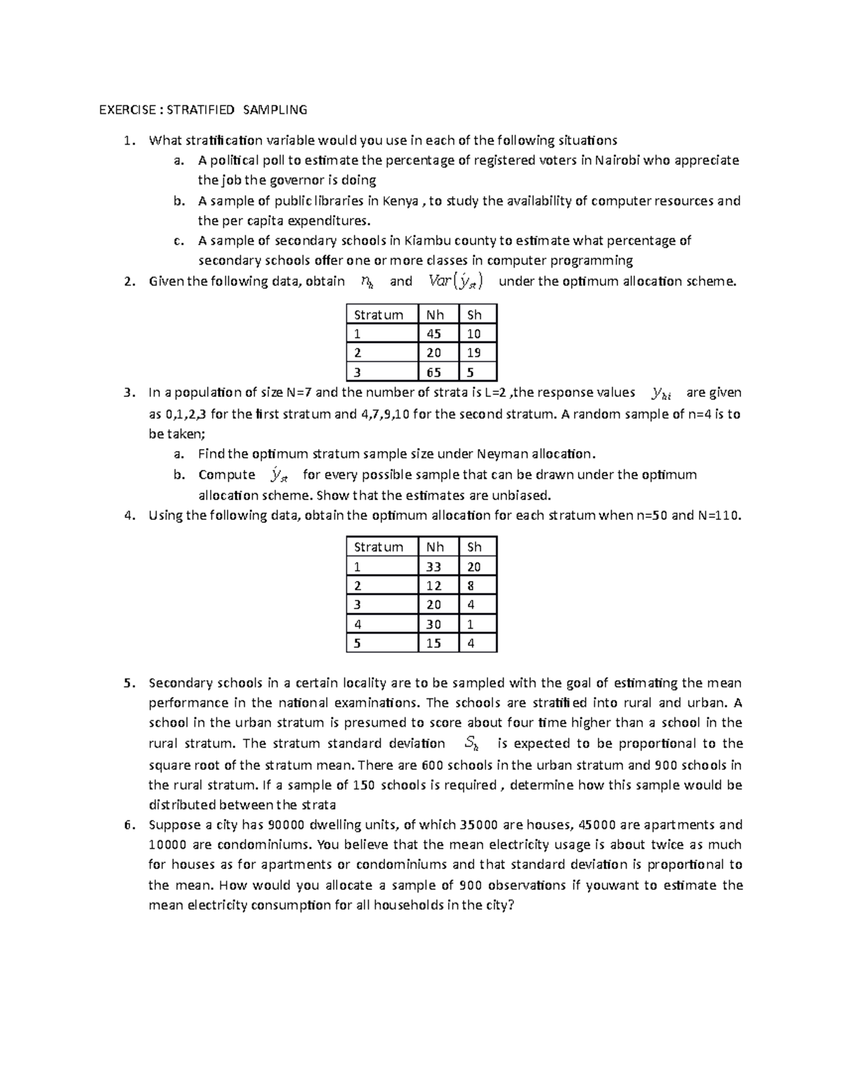 Exercise Stratified. Sample exercise questions and notes - EXERCISE ...