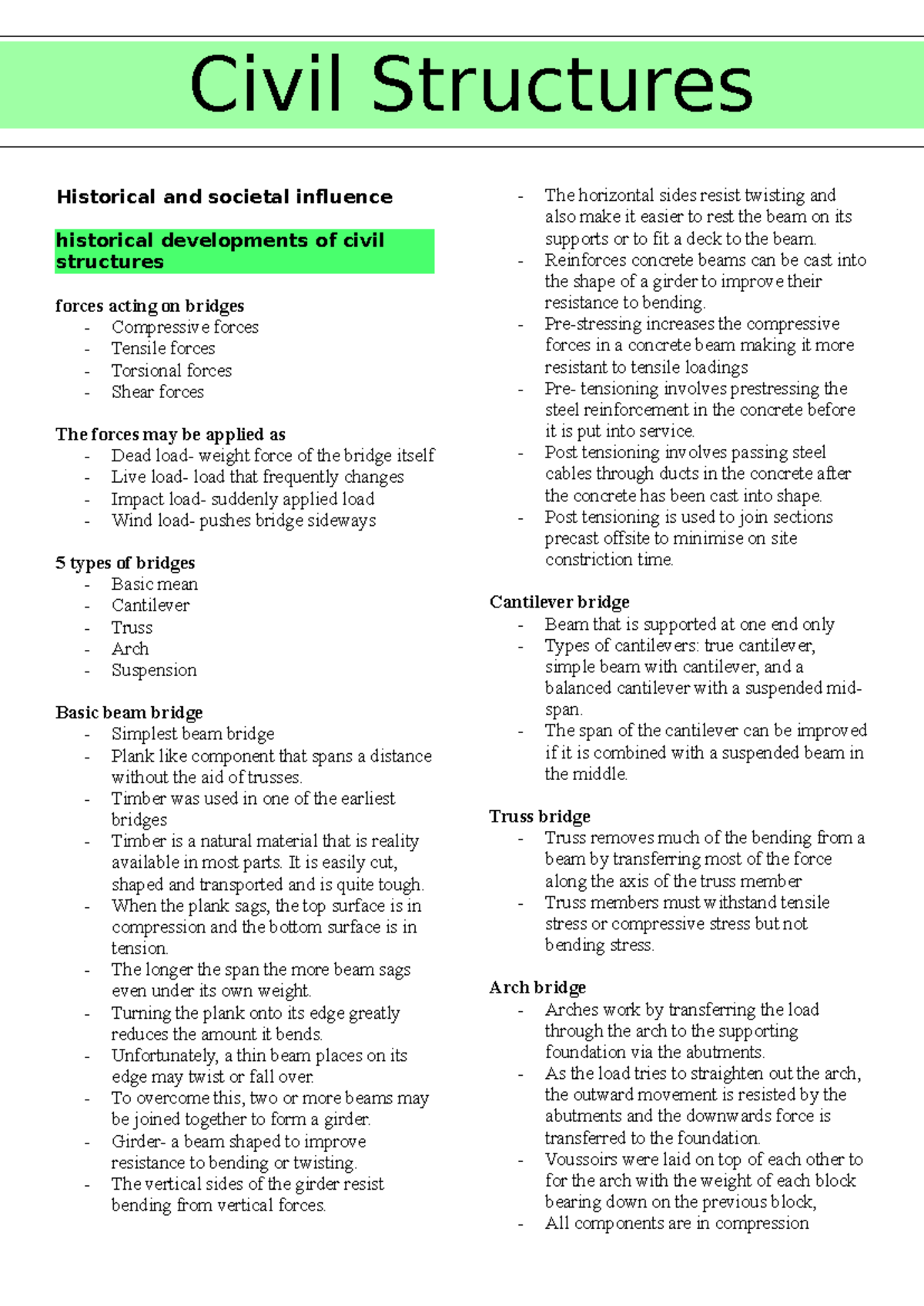 Civil Structure Notes: Historical Developments and Forces in Bridges ...