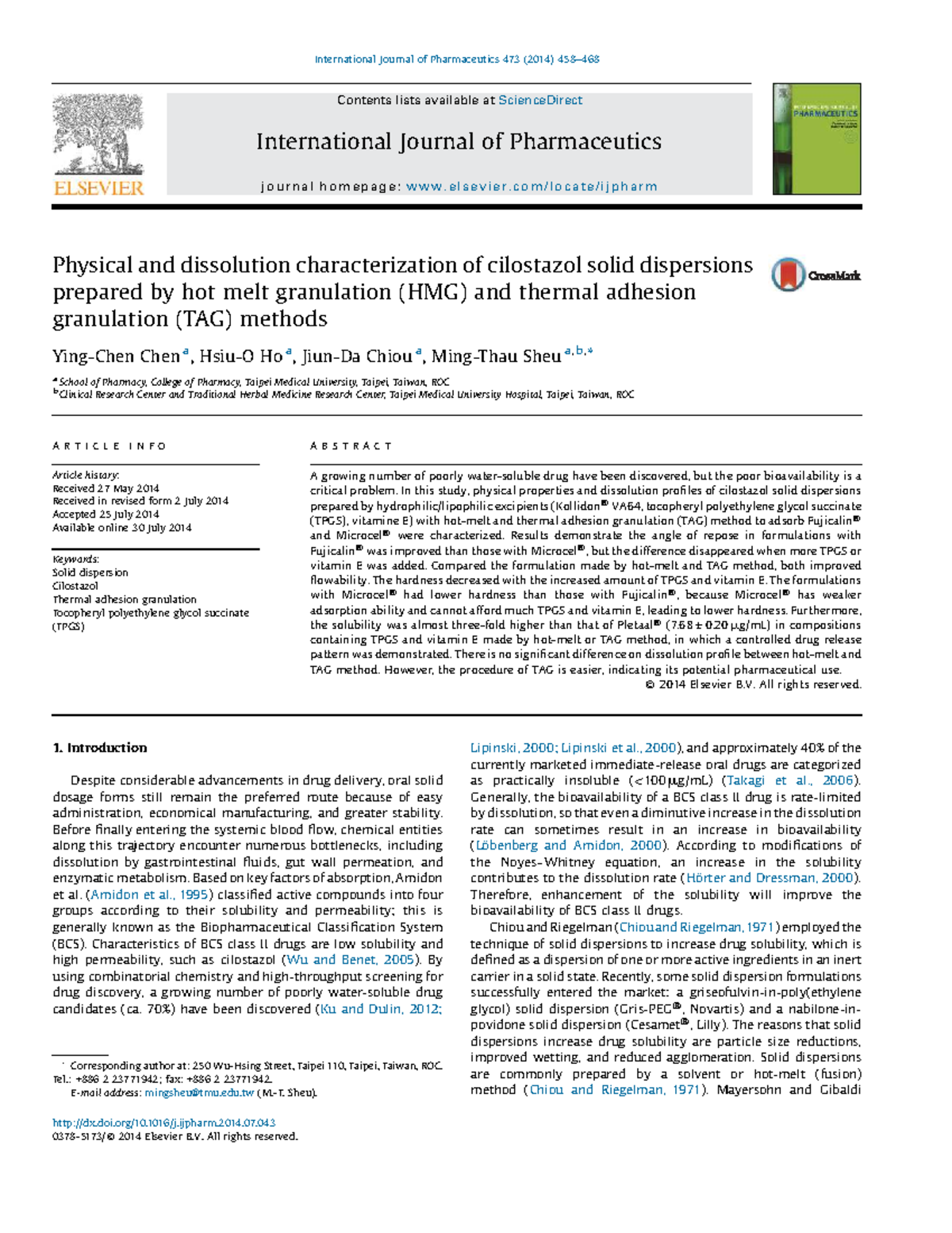 Physical and Dissolution Characterization of Cilostazol Solid ...