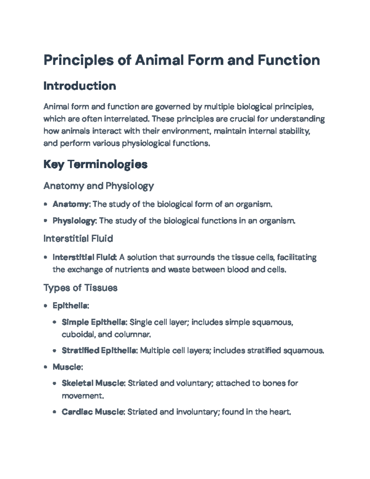 Principles of Animal Form and Function - Final Exam Notes - Principles ...