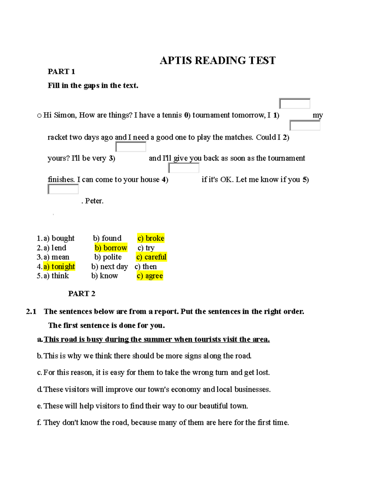 Aptis Reading TEST - not thing here - APTIS READING TEST PART 1 Fill in ...