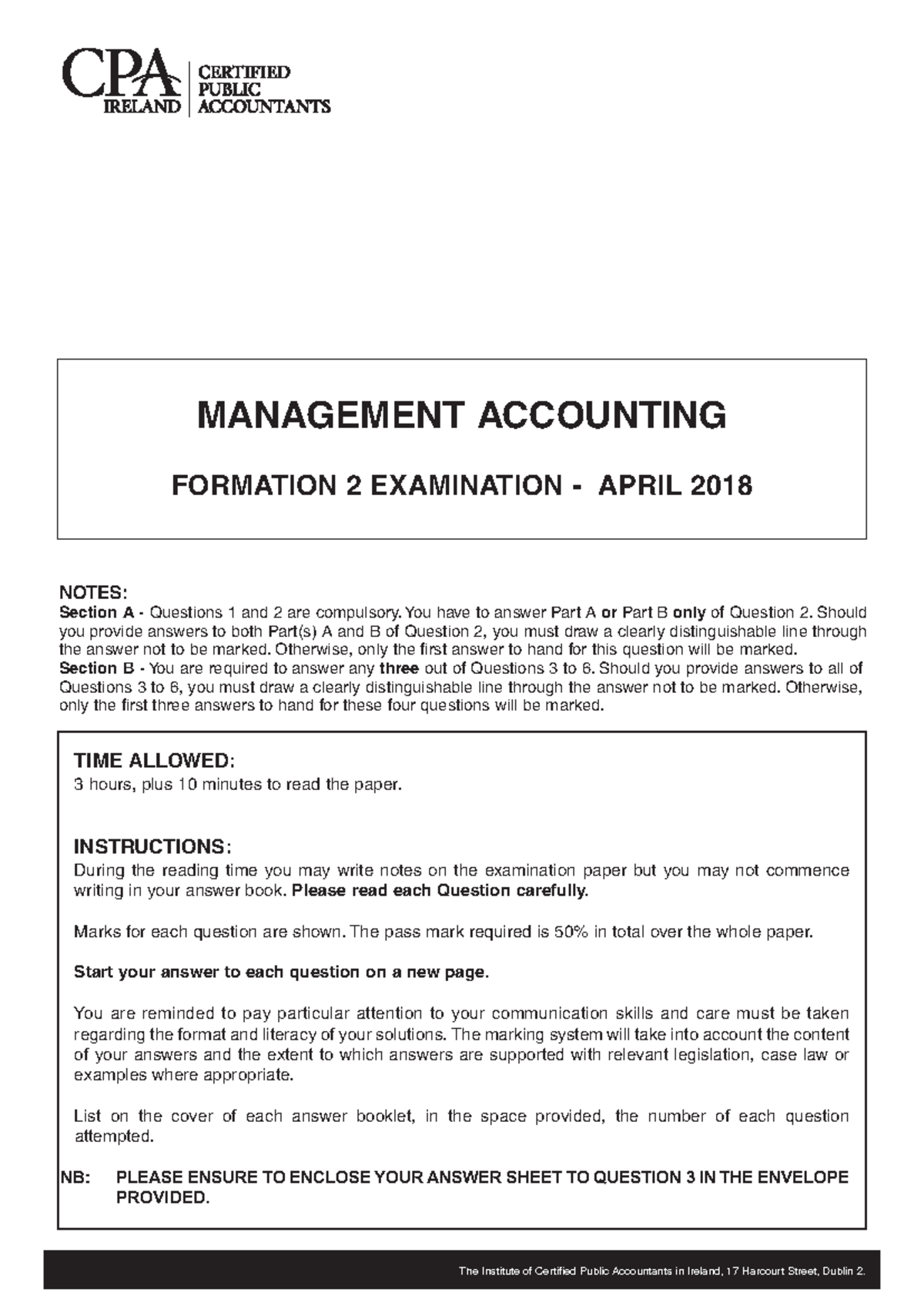 Management Accounting Formation 2 Exam Notes - April 2018 - Studocu