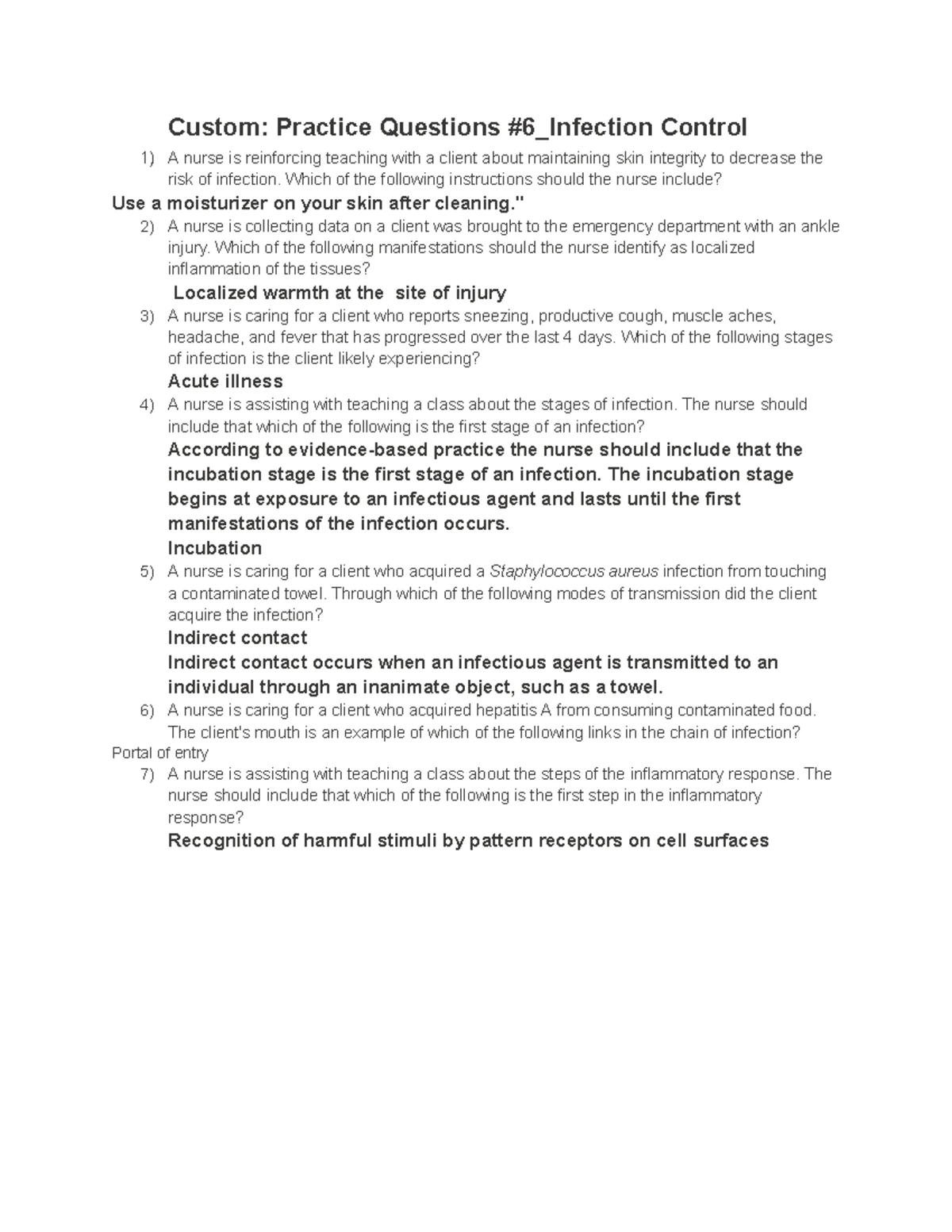 Custom Practice Questions #7: Physical Exam Insights - Studocu