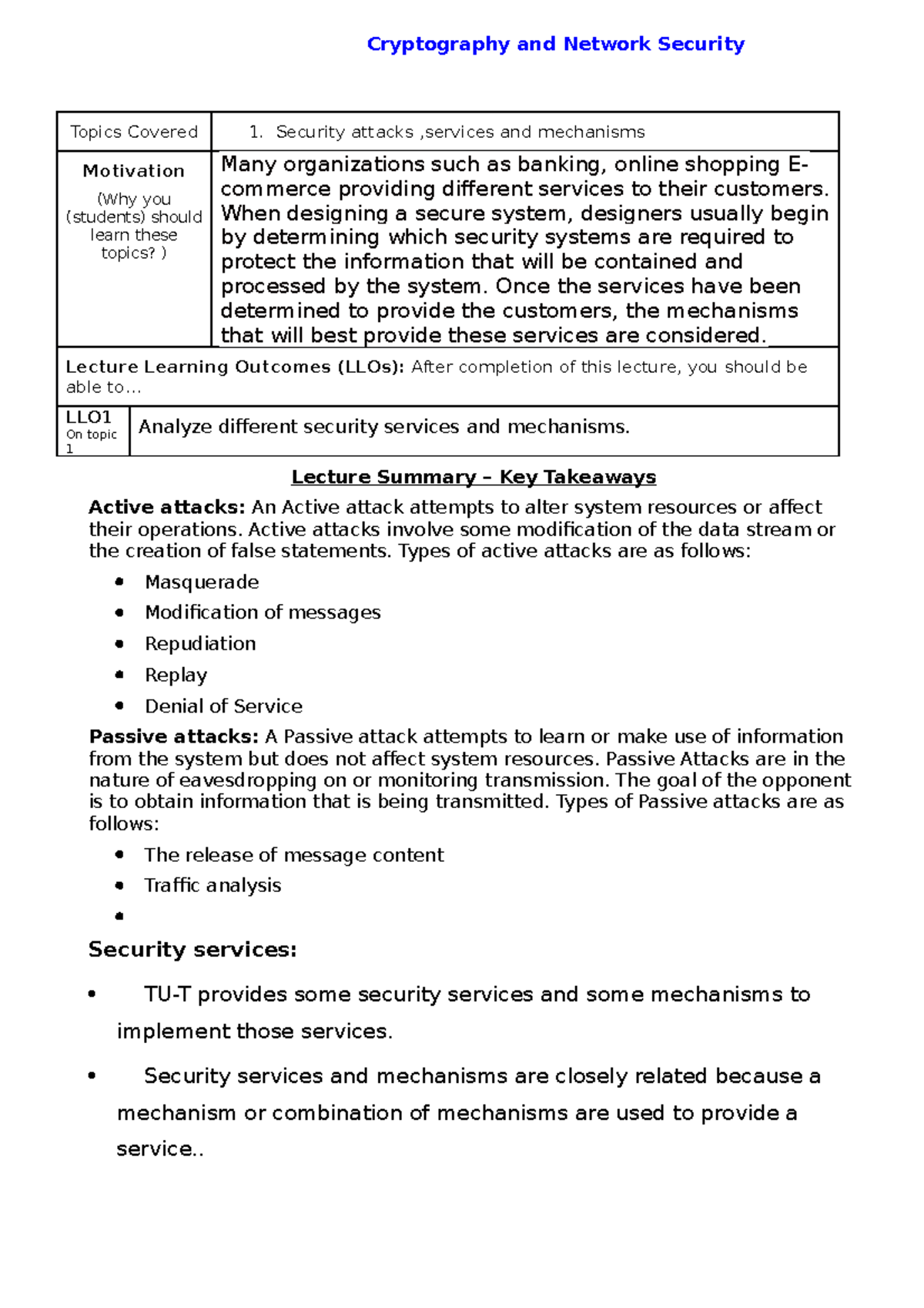 Security attacks ,services and mechanisms - Cryptography and Network ...