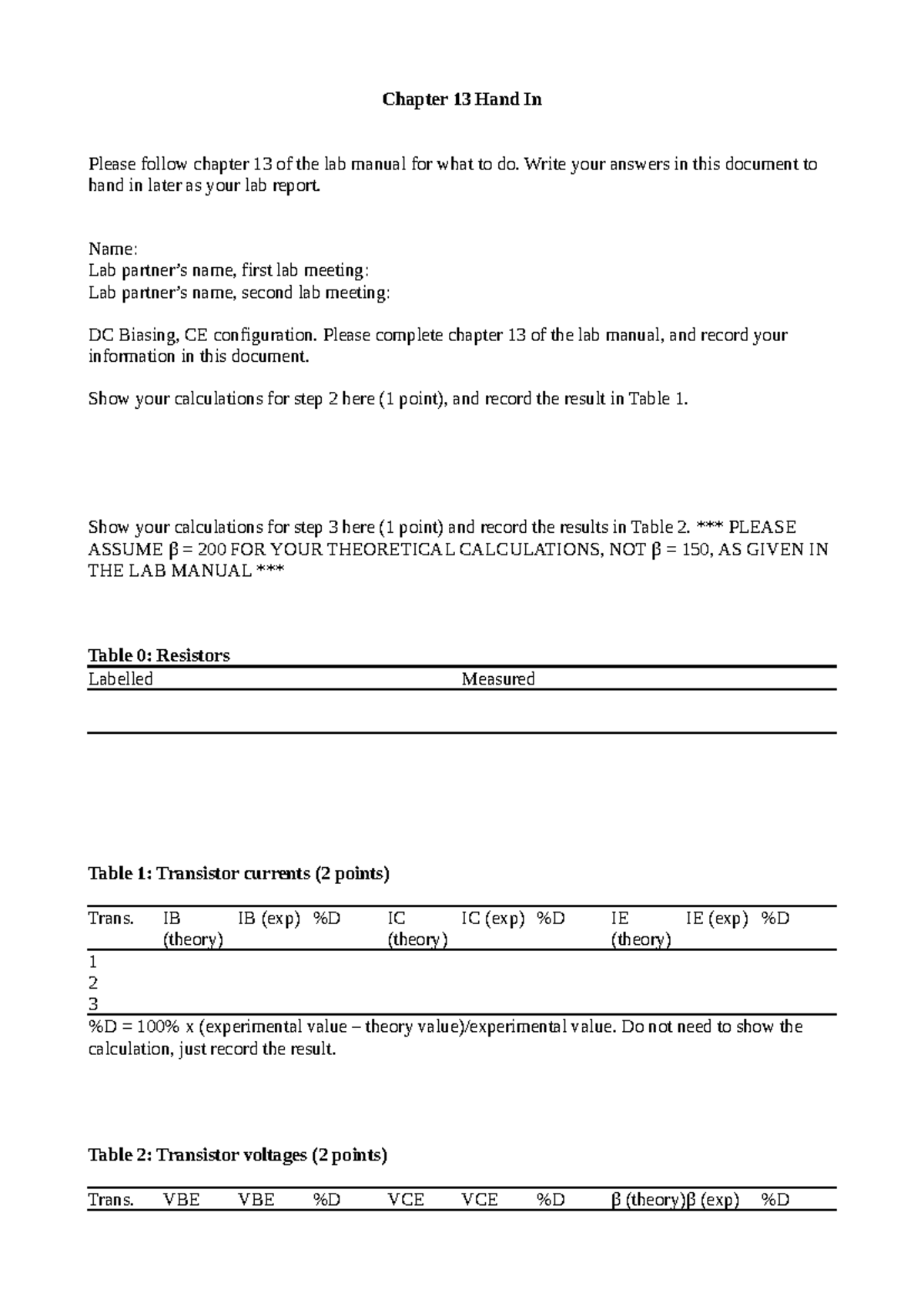 Chapter 13 Lab Report Submission - DC Biasing CE Configuration - Studocu