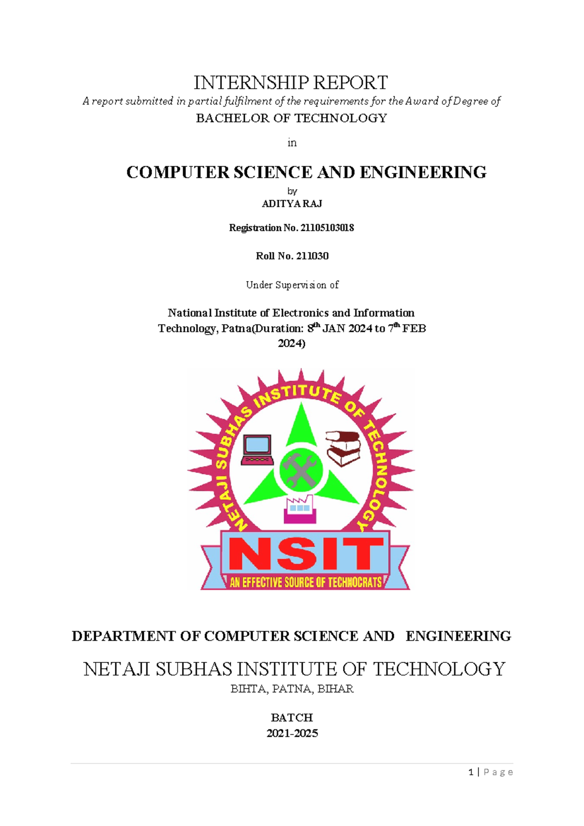 Aditya RAJ Report On Machine Learning - INTERNSHIP REPORT A report ...