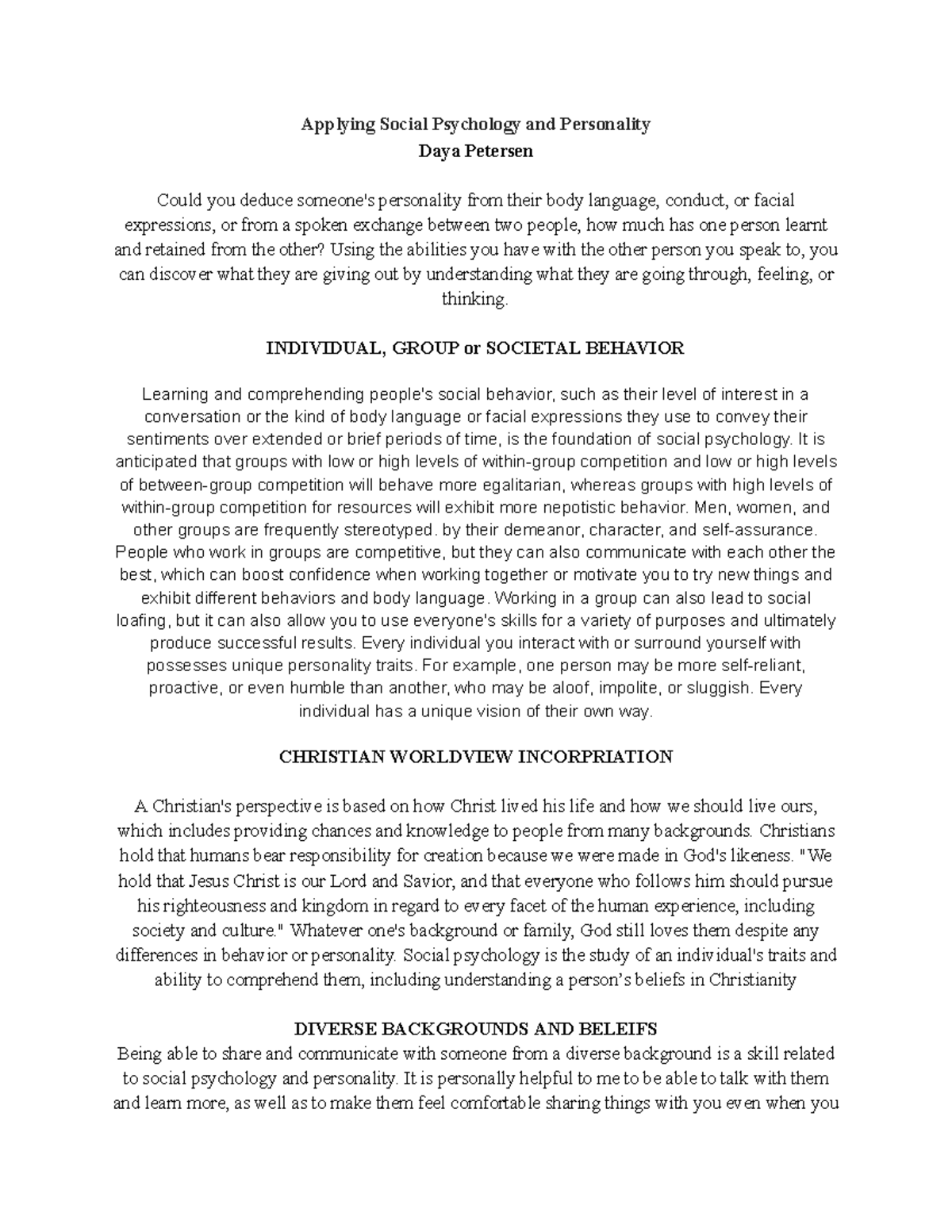 Applying Social Psychology & Personality: Understanding Social