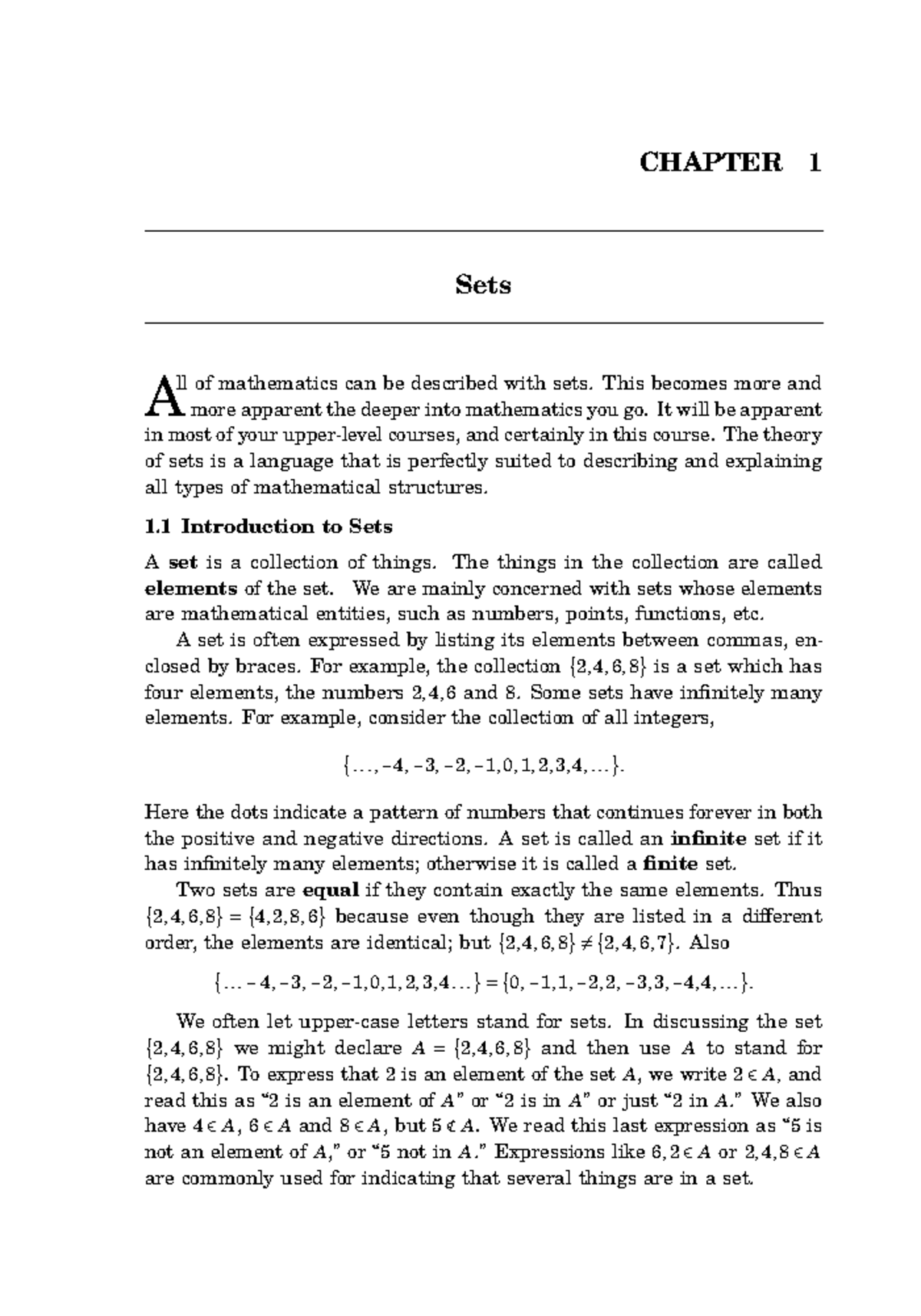SET Theory Notes 2: Chapter 1 - Introduction to Sets - Studocu