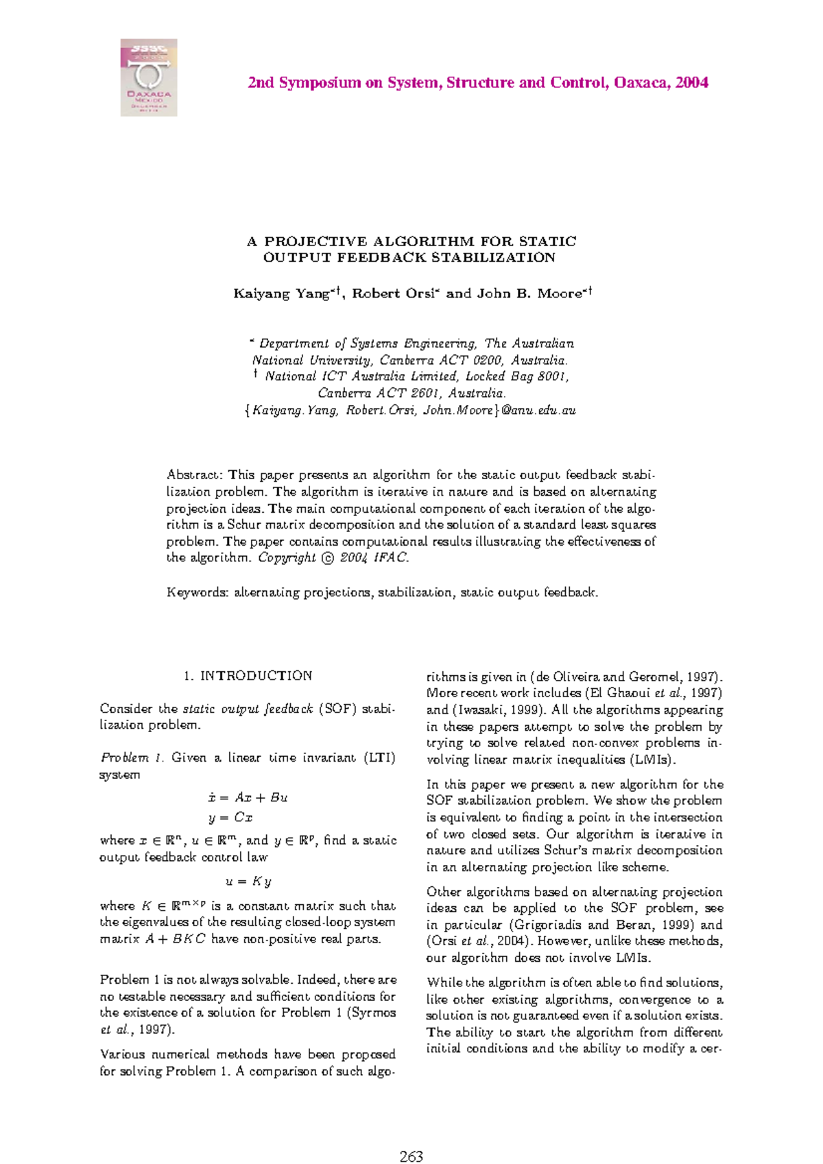 A projective algorithm for static output feedback stabilization - 2nd ...