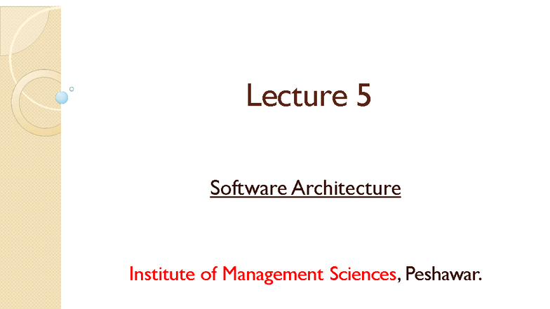 Lecture 5 - Software Architecture Overview (IMSC 101) - Studocu