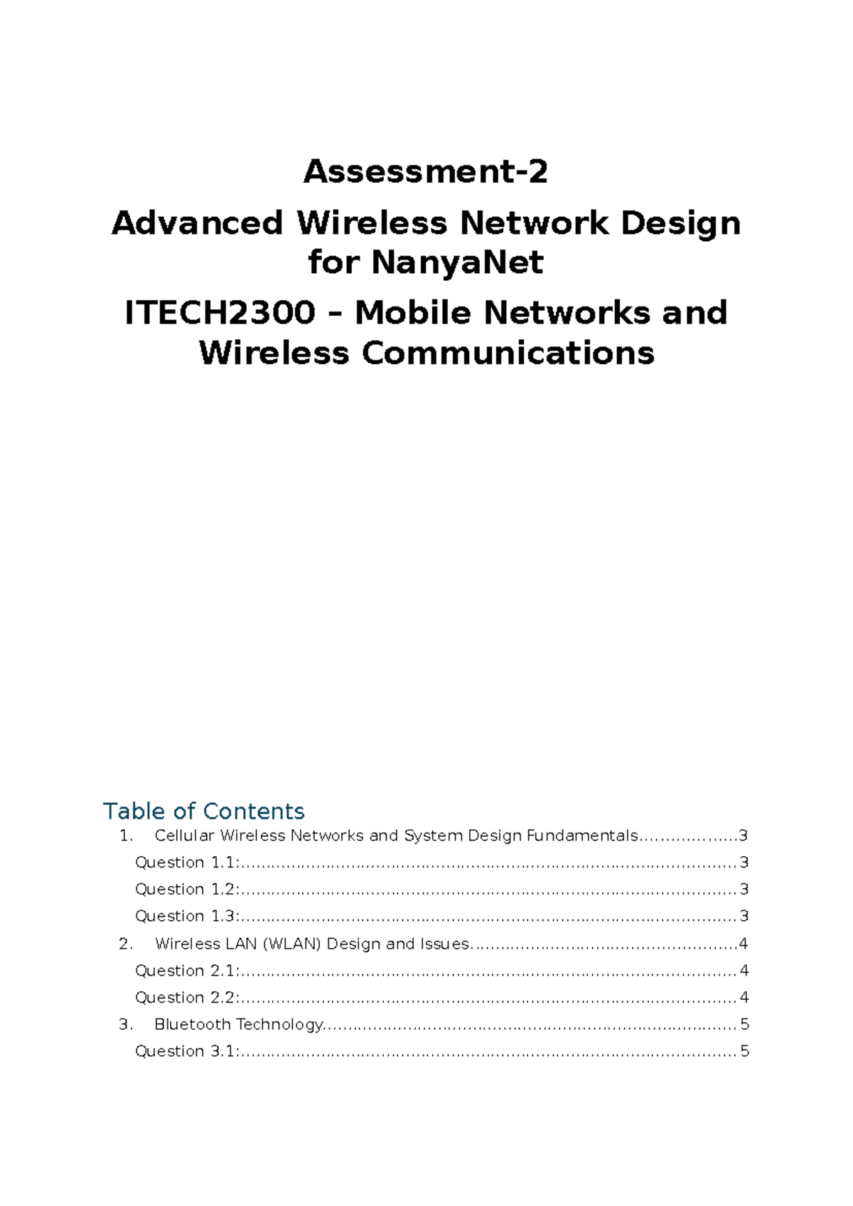 Advanced Wireless Network Design for NanyaNet: ITECH2300 Assignment 2 ...